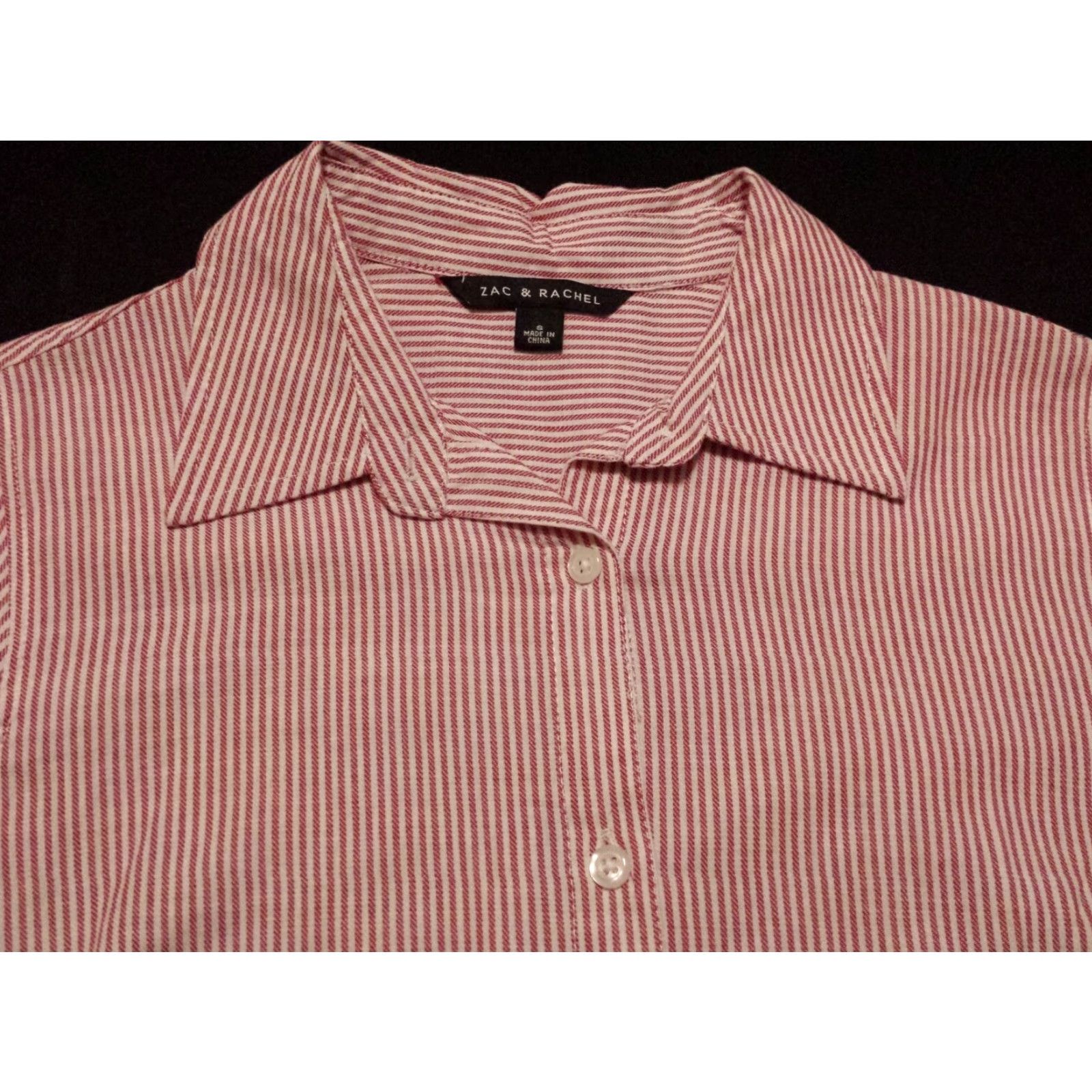 Vintage Zac & Rachel Womens Small Tunic Shirt Long Sleeve Button-Front Red Striped Size S / US 4 / IT 40 - 2 Thumbnail