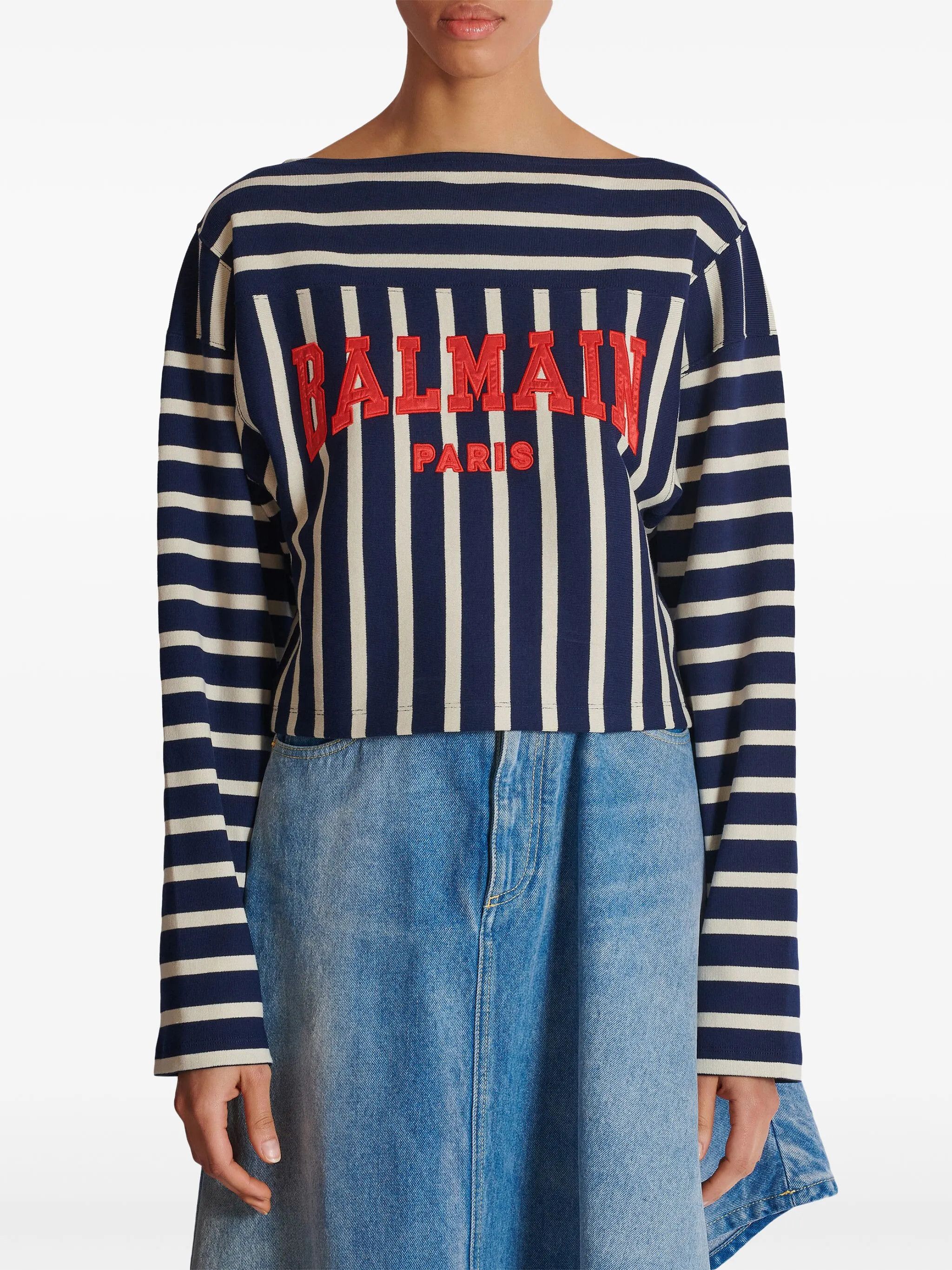 Balmain o1s1wg111025 Baseball Top in Blue / White Size S / US 4 / IT 40 - 5 Thumbnail