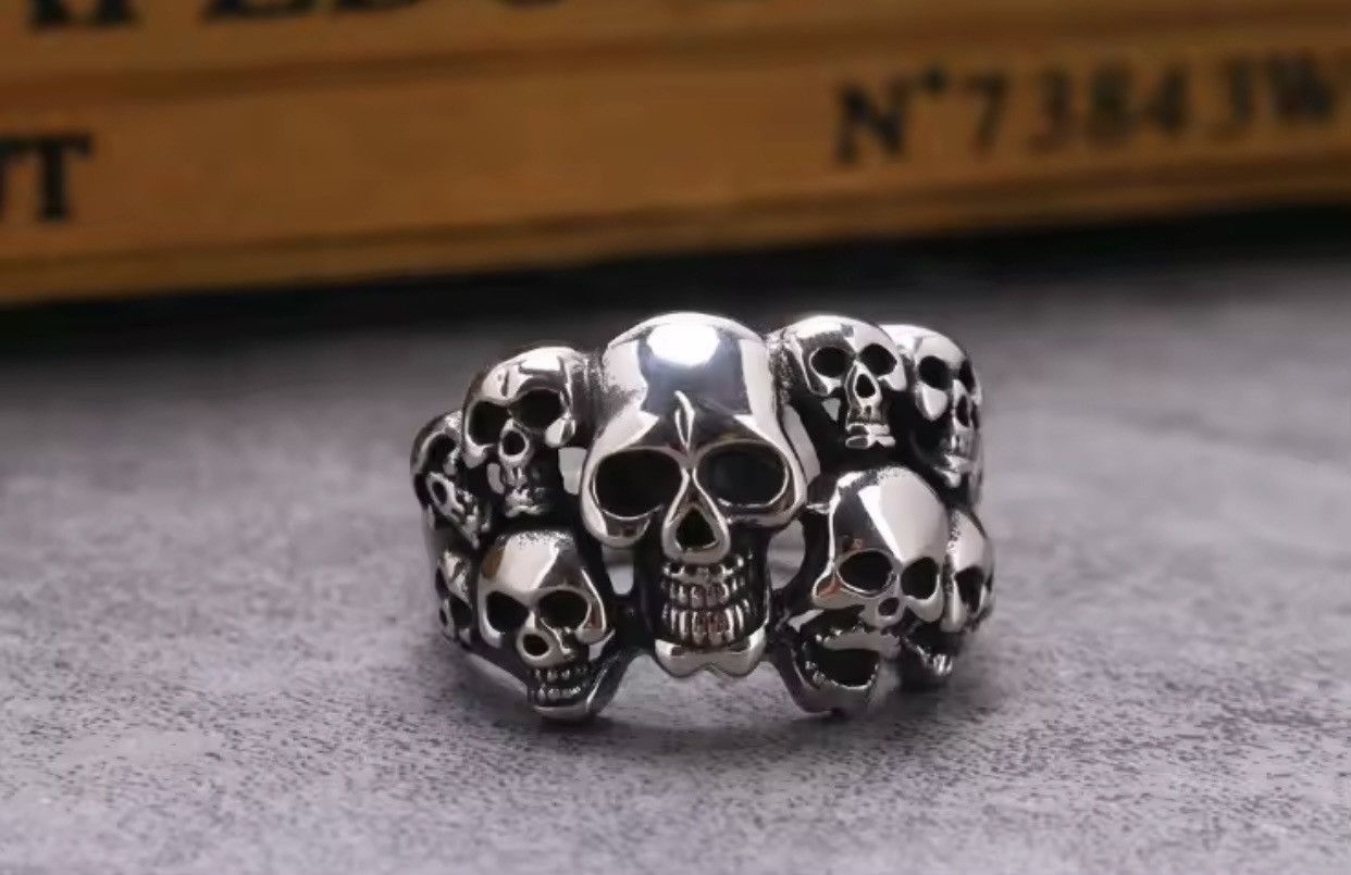 Jewelry × Vintage Multiple Skeleton Skull Man Rings Grunge Rock Ghost Size ONE SIZE - 2 Thumbnail