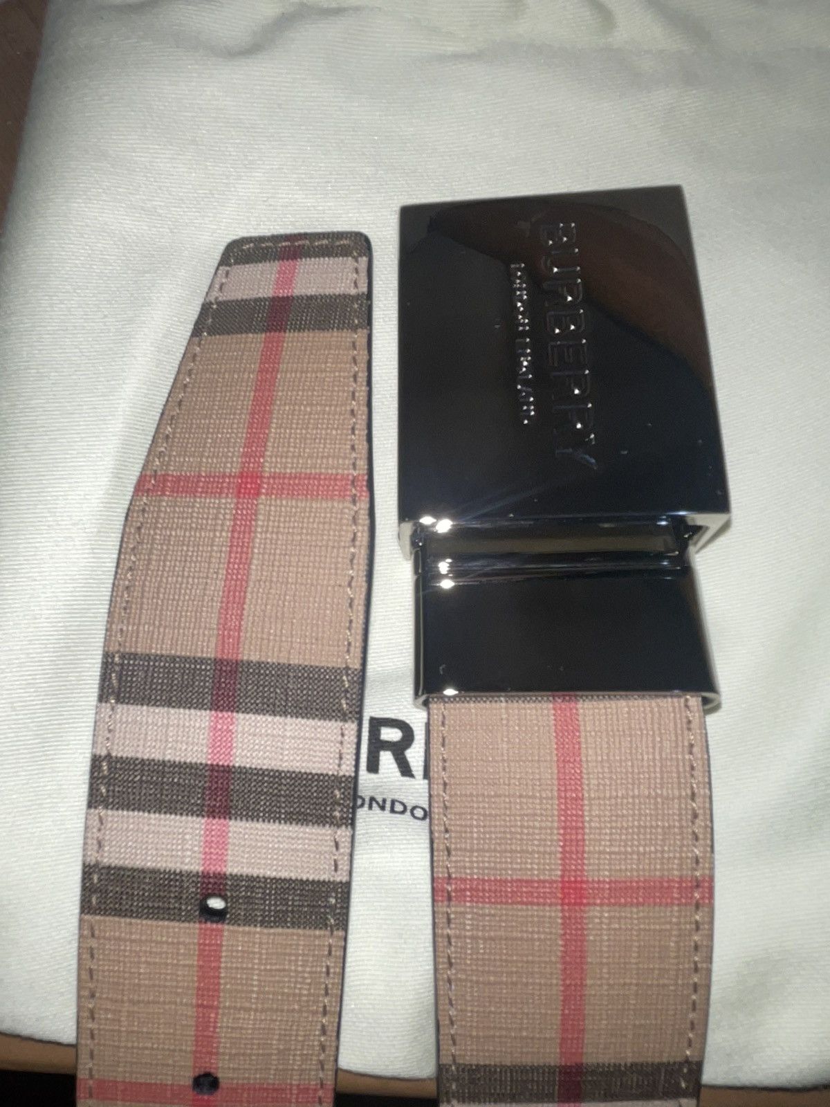 Burberry Reversible Plaque Buckle Vintage Check E-canvas Belt Size 32 - 5 Thumbnail