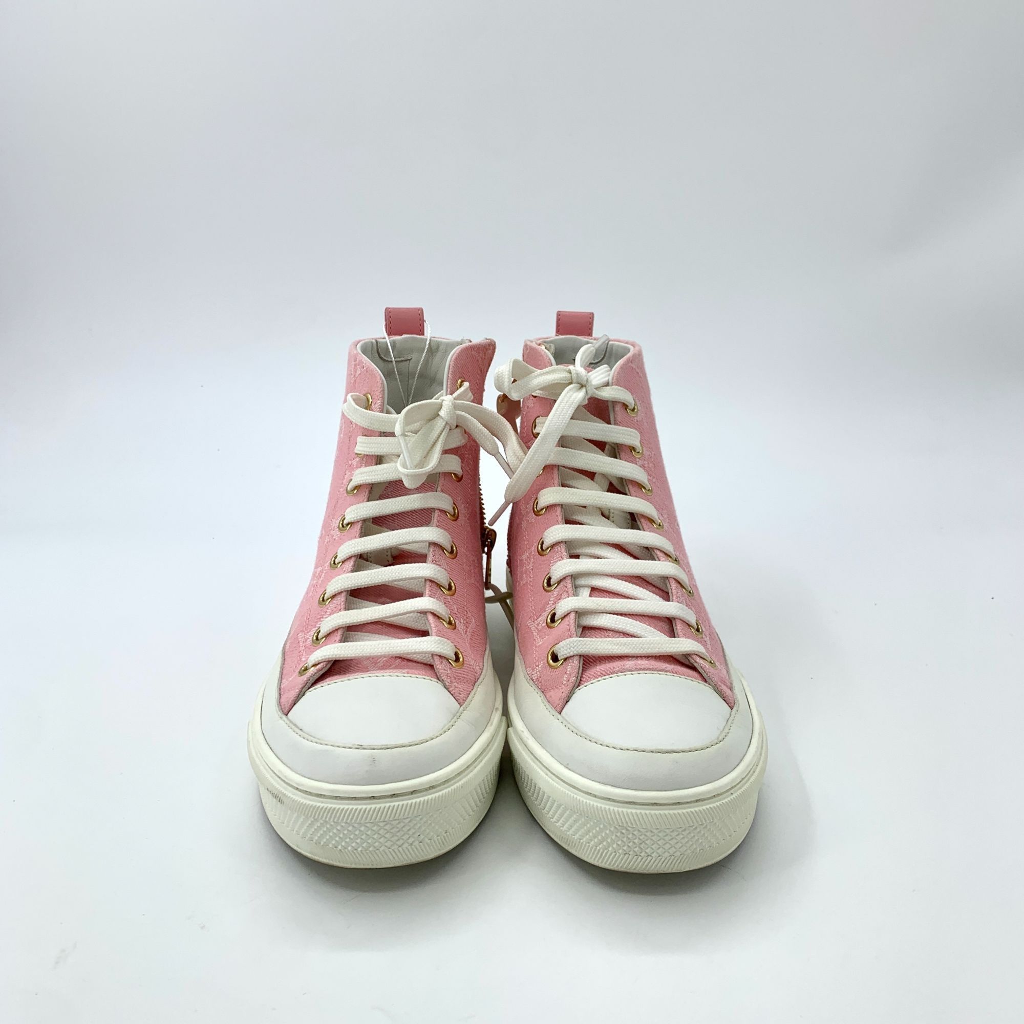 Louis Vuitton Louis Vuitton Pink Logo Monogram Lace-up High-Top Canvas Sne Size US 5.5 / IT 35.5 - 6 Thumbnail