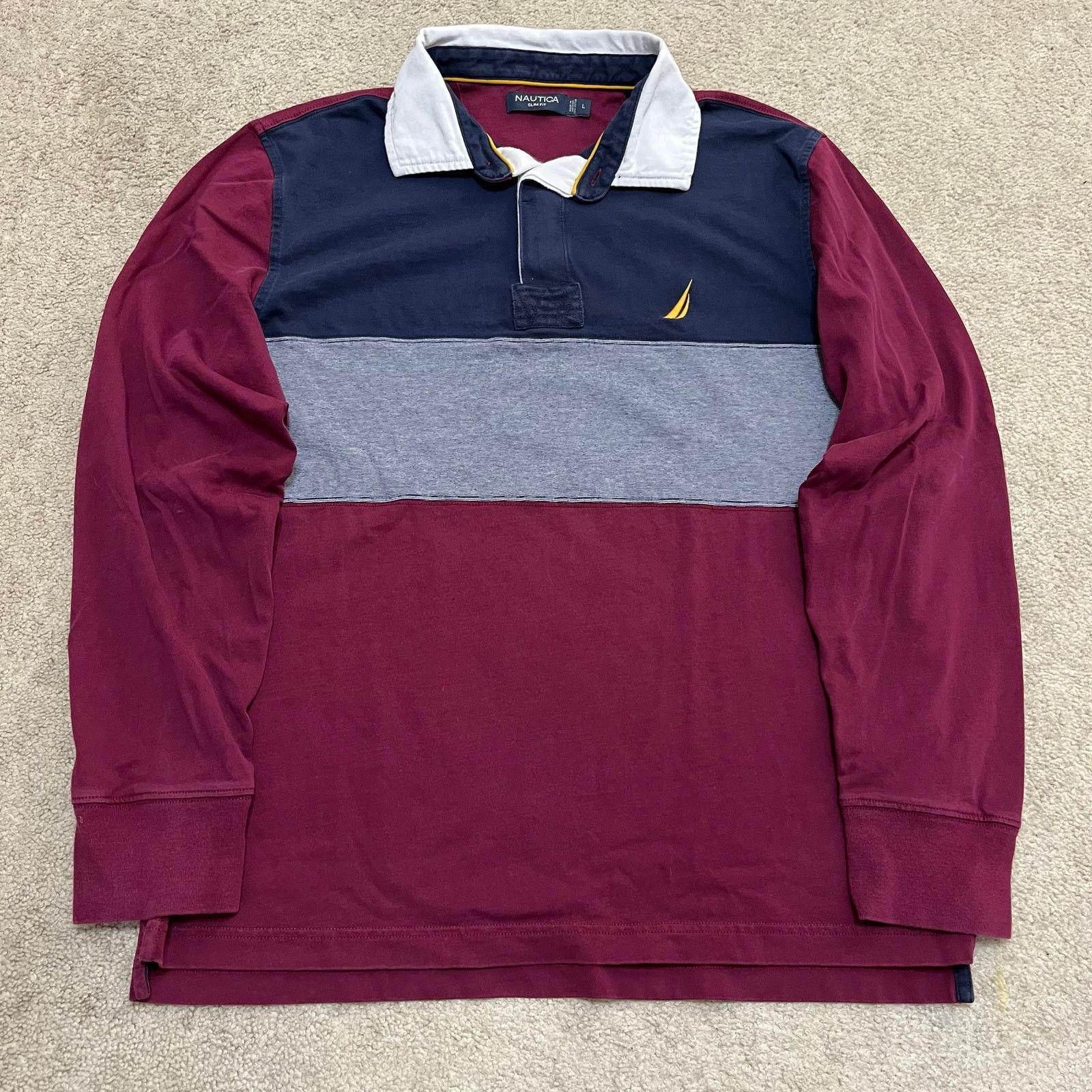 Nautica Nautica Slim Fit Burgundy/Navy Blue Long Sleeve Rugby Polo L Size US L / EU 52-54 / 3 - 2 Thumbnail
