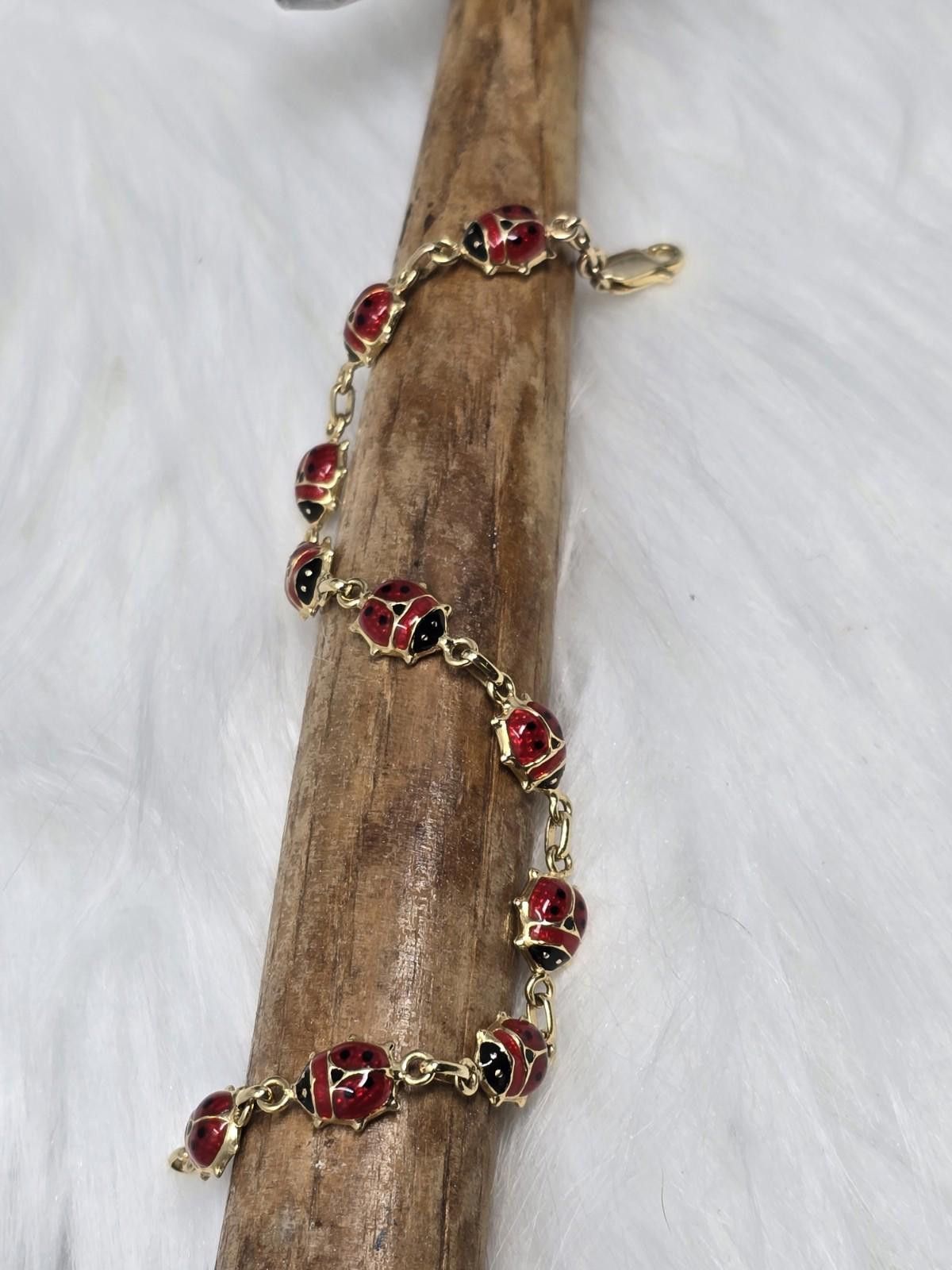 Pantofola d'Oro 14k Gold Bel Oro Italy Enamel Ladybug Bracelet 7" Heavy 3d Size ONE SIZE - 8 Thumbnail