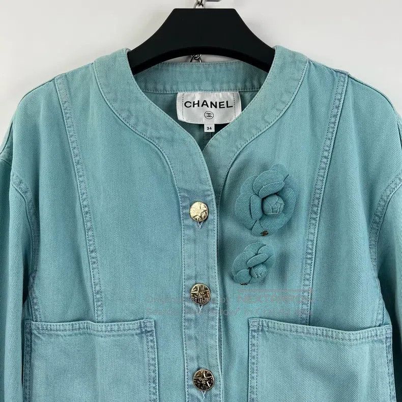 Chanel Chanel Blue camelia brooch denim jacket Size XXS / US 00 / IT 34 - 4 Thumbnail