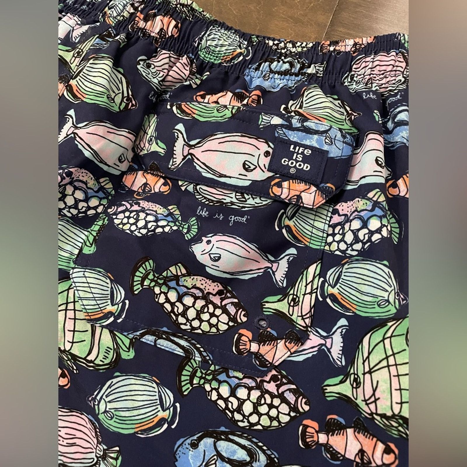 Life is Good Life Is Good Navy Whimsical Fish Swim Trunks Men Medium Size US 33 - 5 Thumbnail