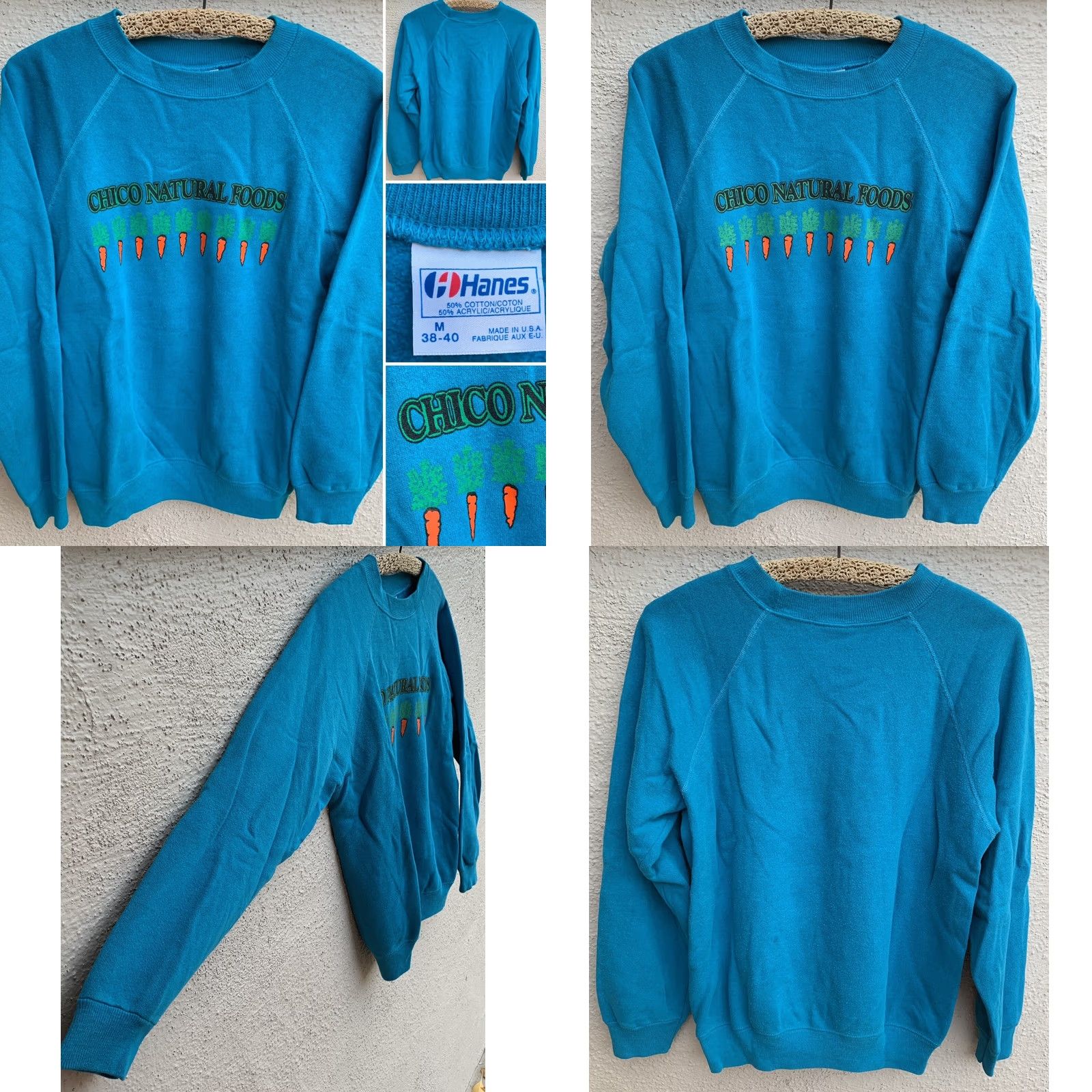 Hanes VINTAGE Hanes Raglan Sweatshirt Carrot Carrots 80s City Nature Blue Wool Blend Cotton 50/50 Graphic Print Pullover Men M Size US M / EU 48-50 / 2 - 8 Thumbnail