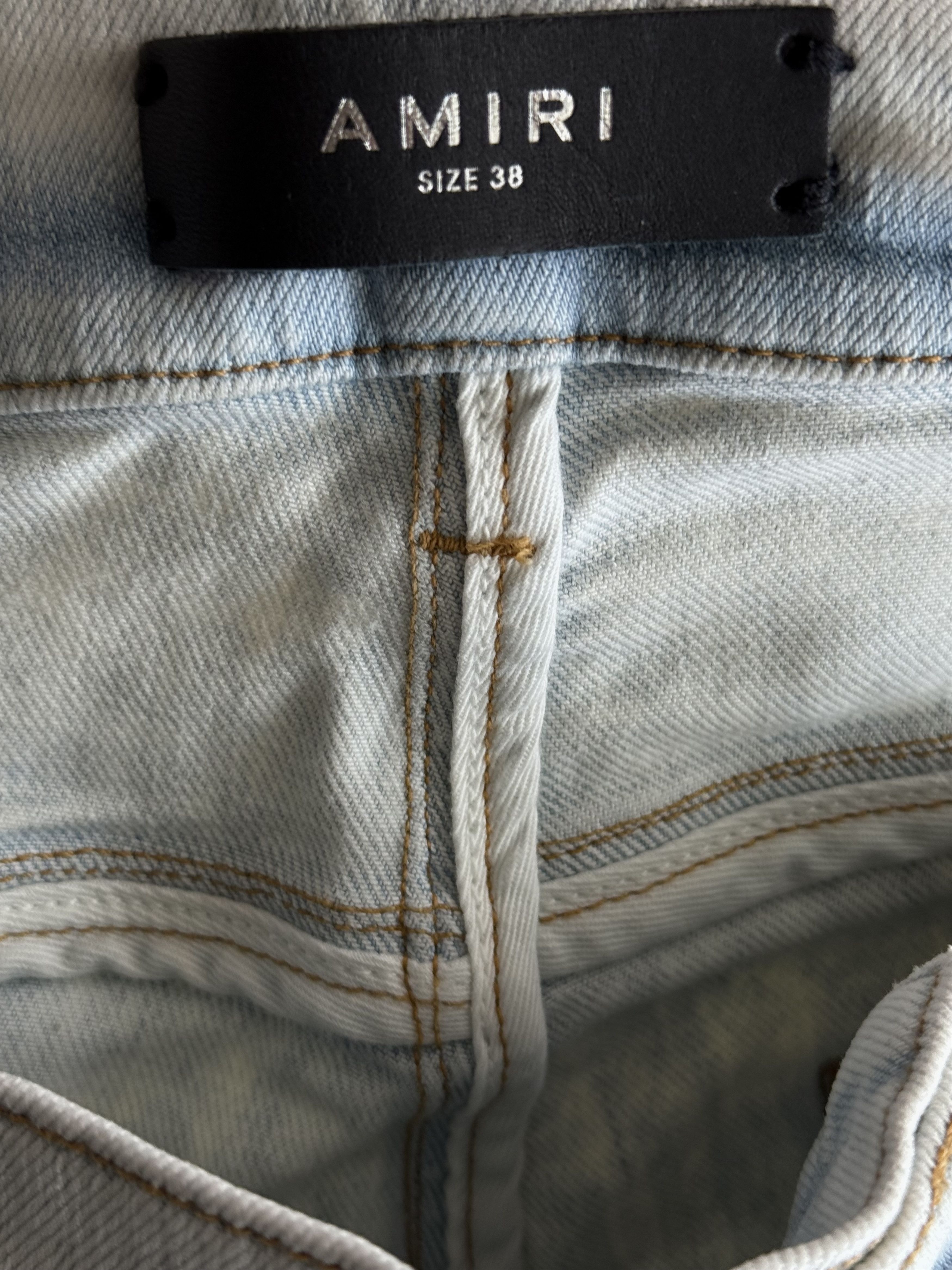Amiri Amiri Bleached Indigo & Crystal Applique Logo Jeans Size US 33 - 3 Thumbnail