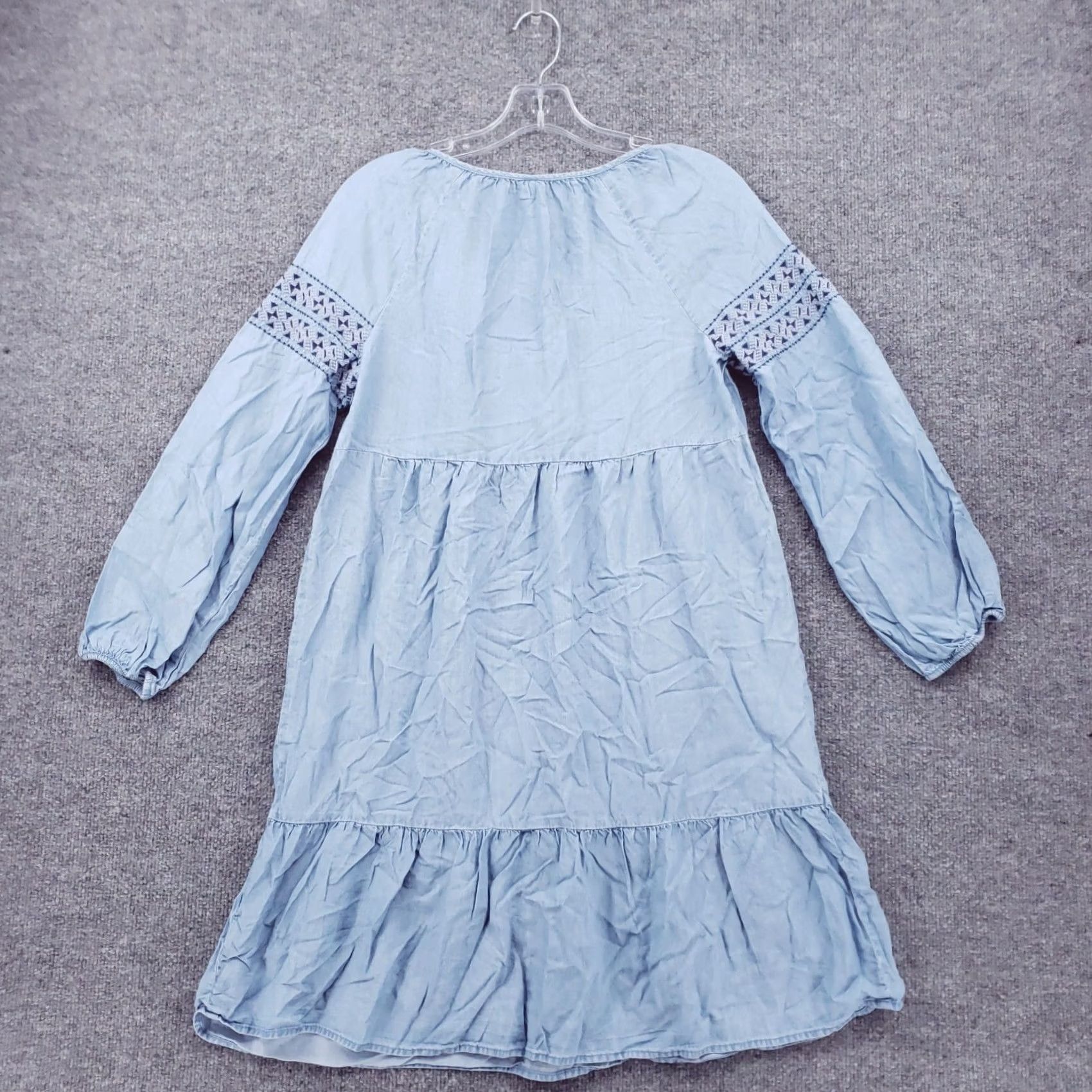 Old Navy Old Navy Dress Womens S Small Blue A-Line Ruffles Embroidery Long Sleeve Lyocell Size S / US 4 / IT 40 - 2 Thumbnail