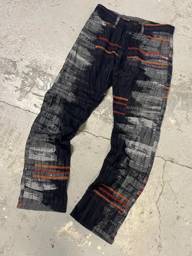 Issey Miyake 2000s Issey Miyake Navy & Grey Color Stripes Relief Pants Size US 30 / EU 46 - 5 Thumbnail