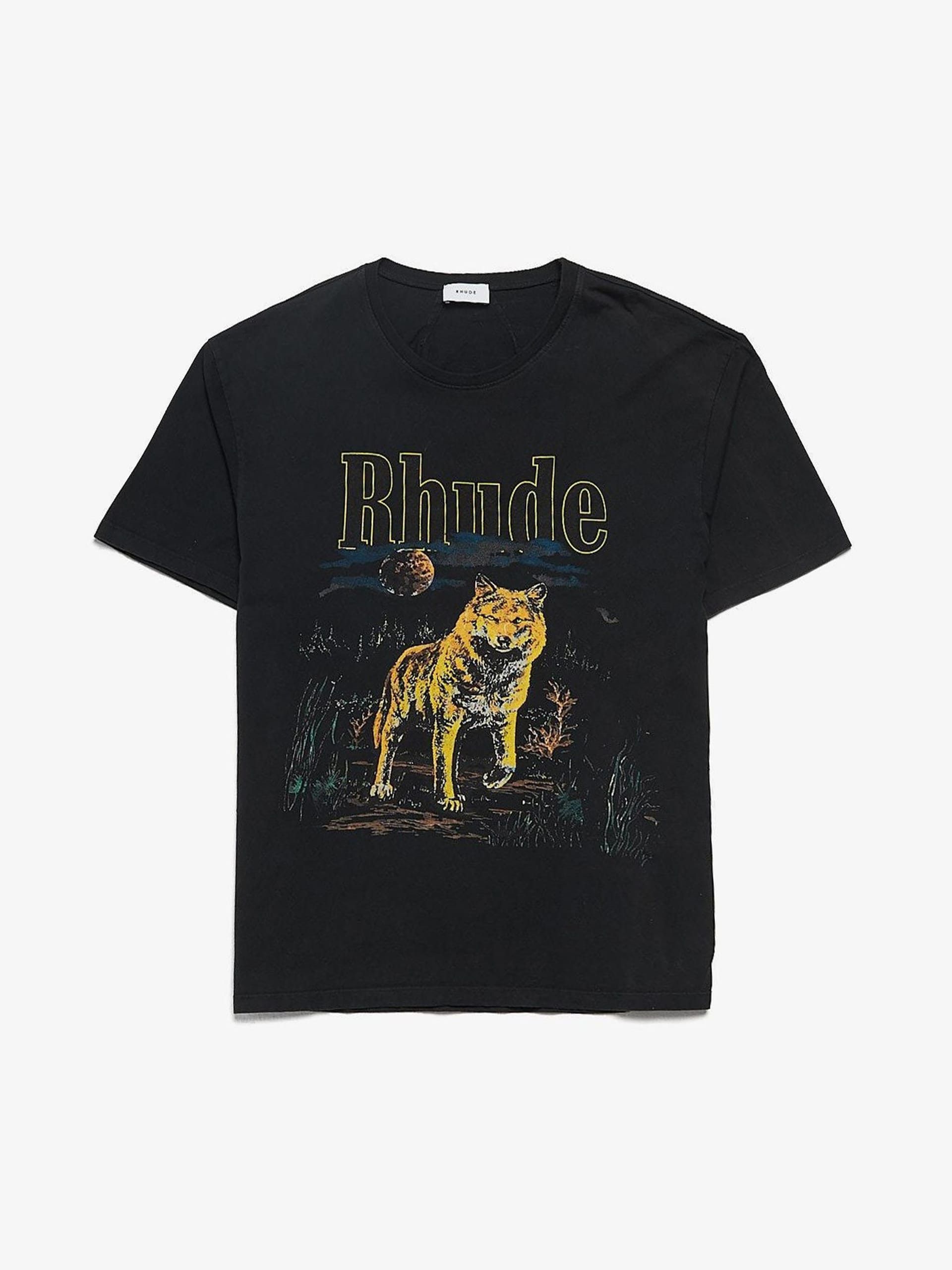 image of Rhude Black Wolf Printed Cotton T Shirt, Men's (Size Large)