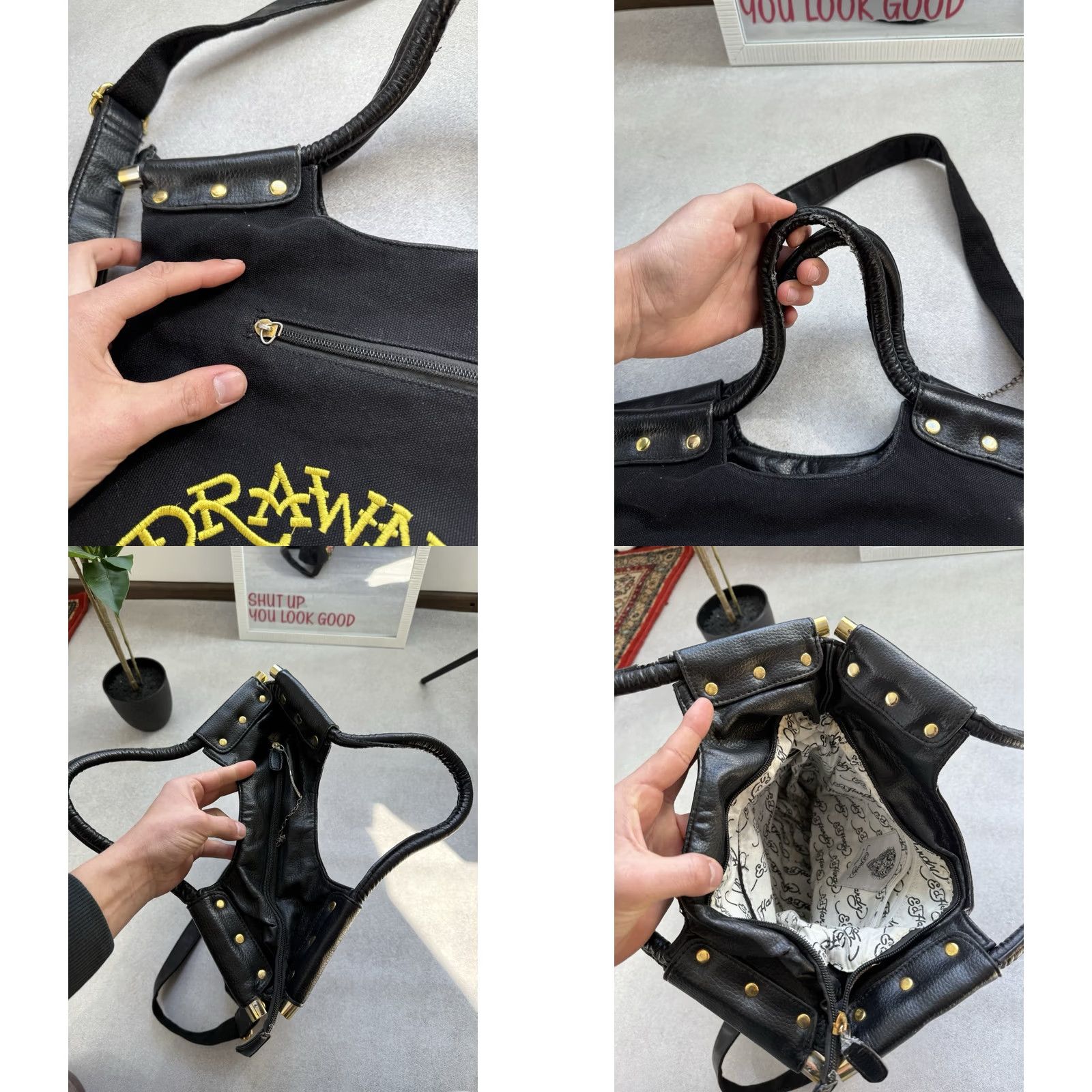 Ed Hardy Ed Hardy Love Kills Slowly Skull Heart Shoulder Bag Black Y2K Crossbody Tote Size ONE SIZE - 8 Thumbnail