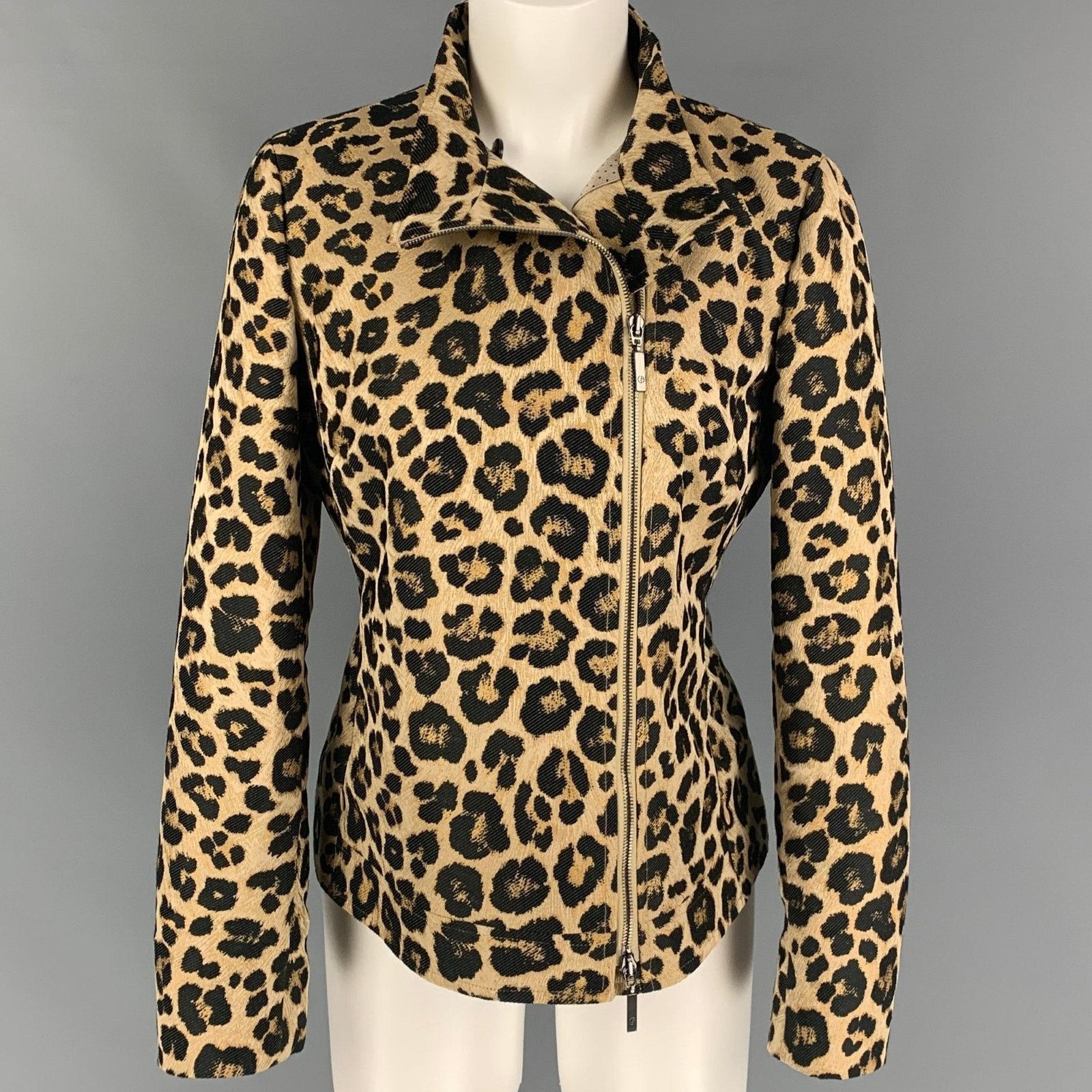 Giorgio Armani Tan Black Polyester Animal Print Jacquard Zip Up Jacket Size M / US 6-8 / IT 42-44 - 1 Thumbnail