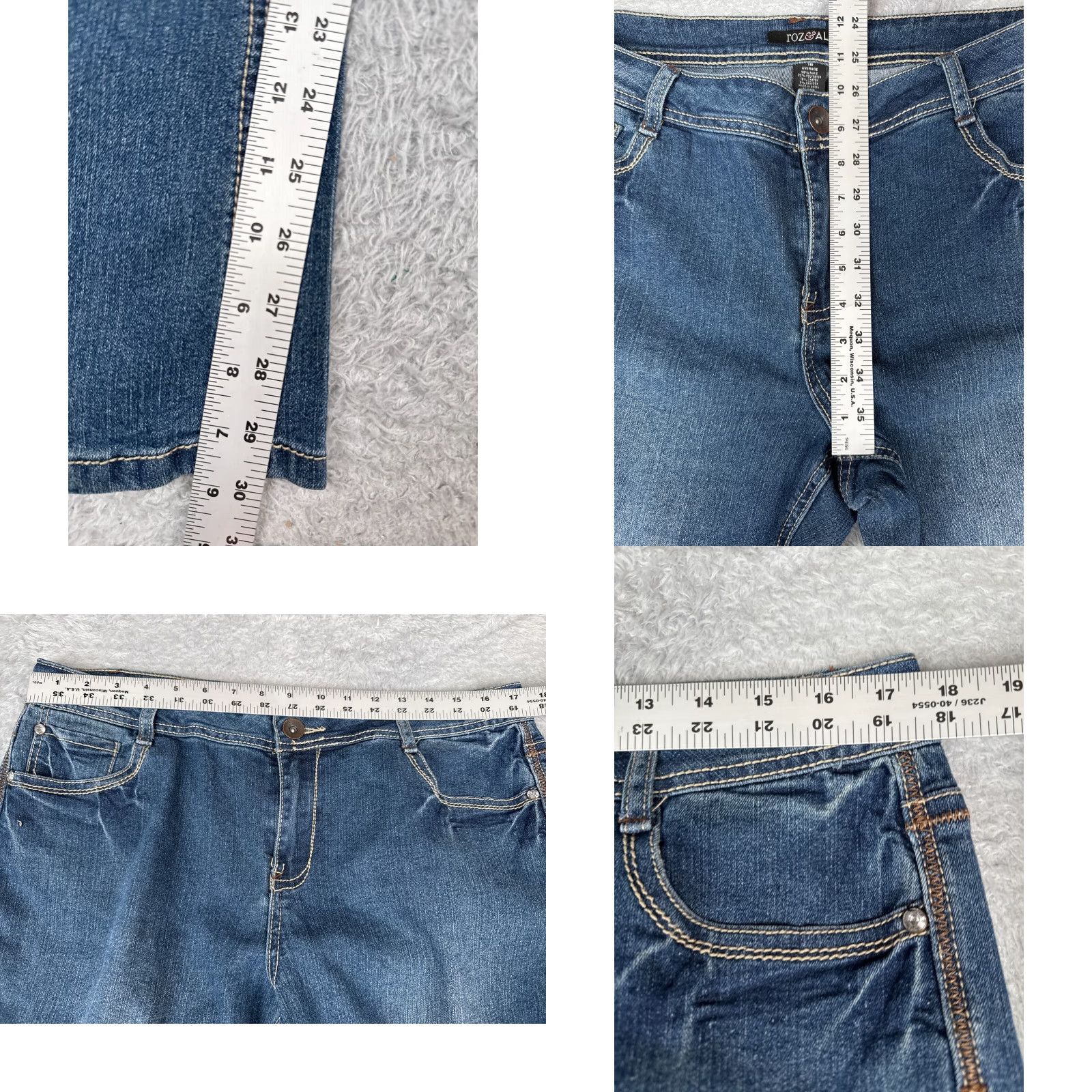 Denime Roz & Ali Jeans Women 16 Blue Denim Bootcut Mid Rise 35x30 Size 38" / US 16 / IT 52 - 8 Thumbnail