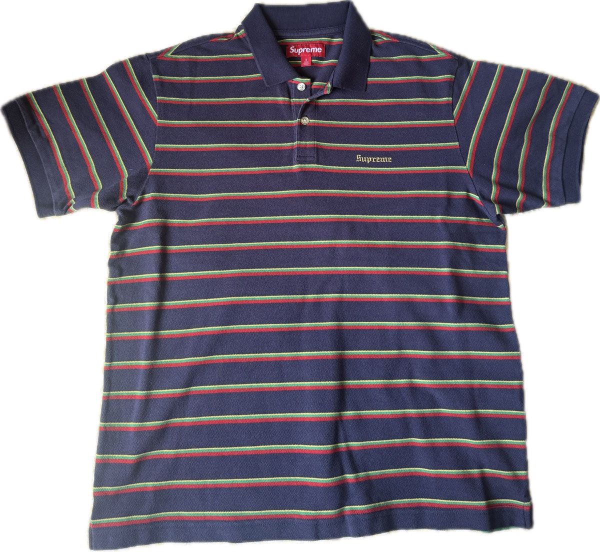 Supreme Washed Stripe Polo Navy SS26 Small