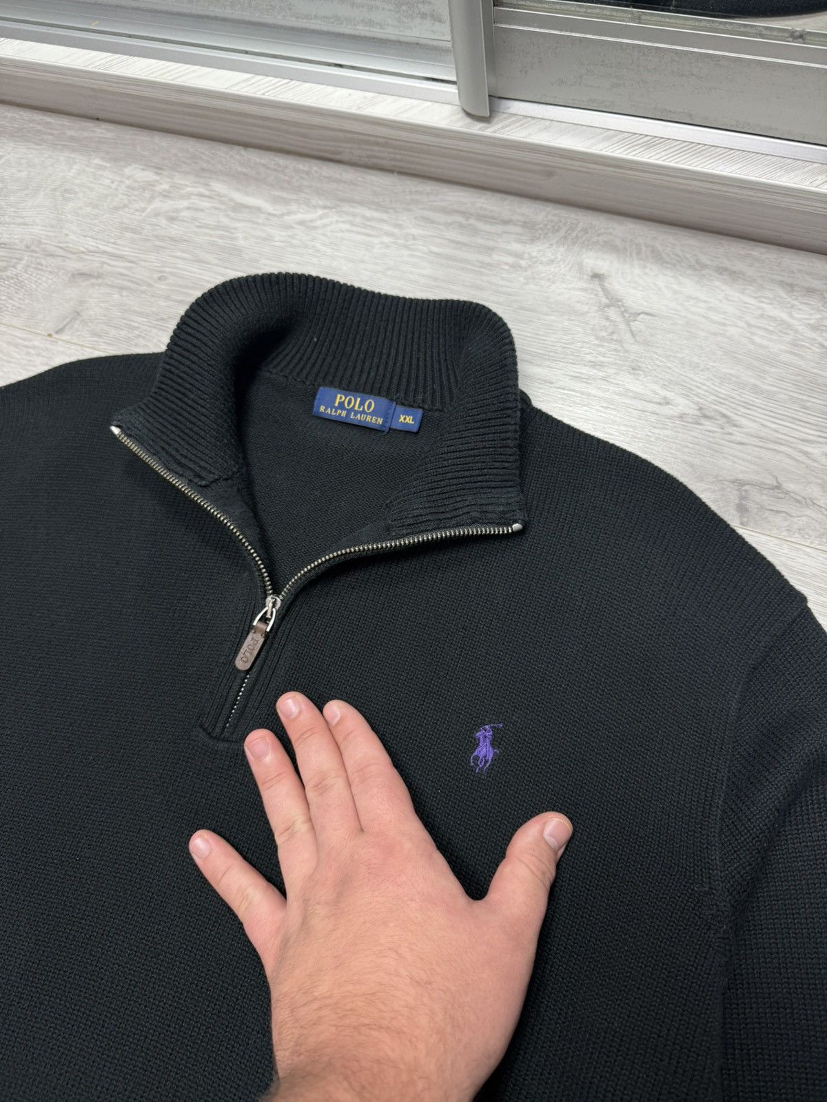 Polo Ralph Lauren Polo Ralph Lauren Black Half Zip Sweater Purple Pony Logo Size US XXL / EU 58 / 5 - 6 Thumbnail