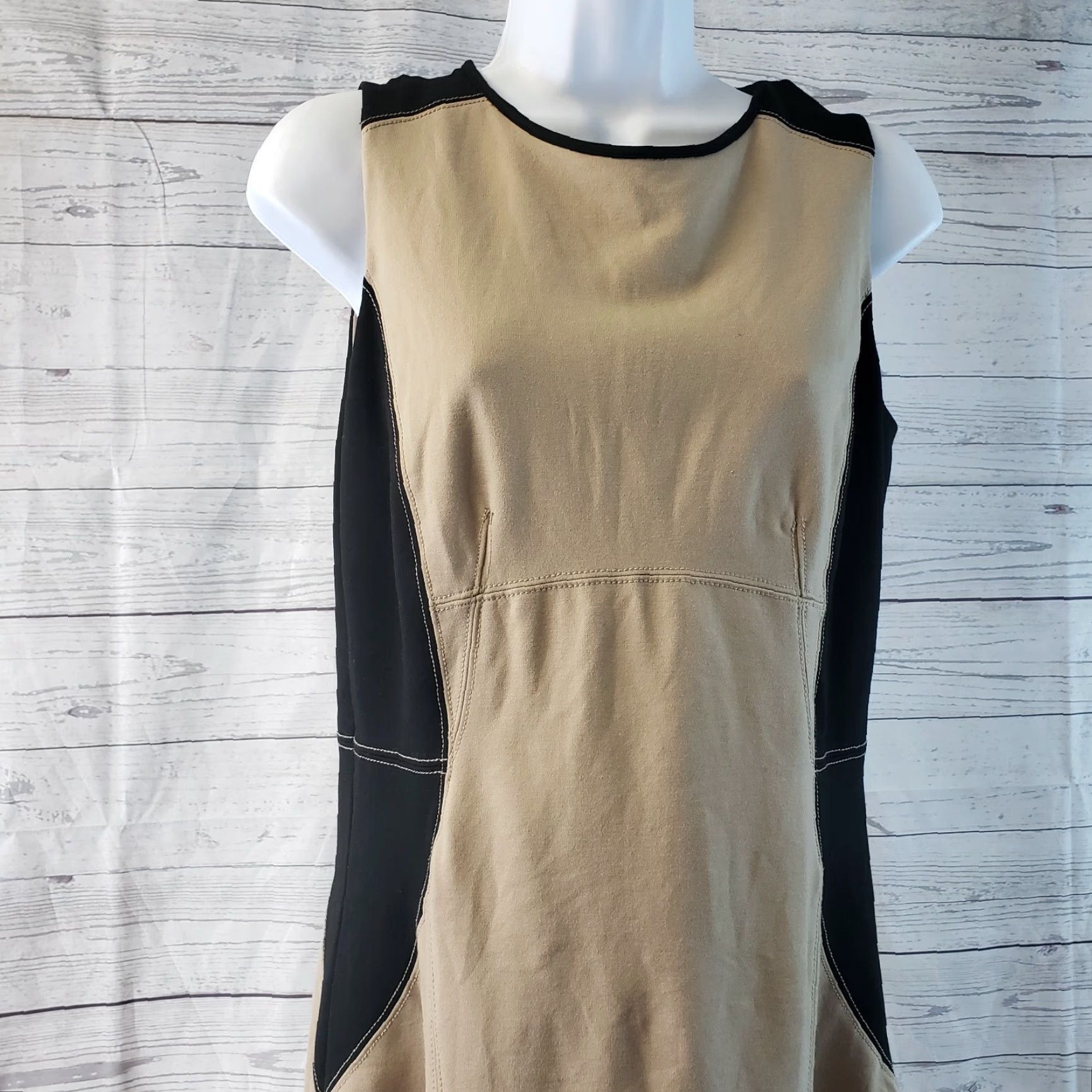 Ann Taylor Ann Taylor Womens Dress Sz 6 Black Tan Sleeveless Rayon Blend Size M / US 6-8 / IT 42-44 - 2 Thumbnail