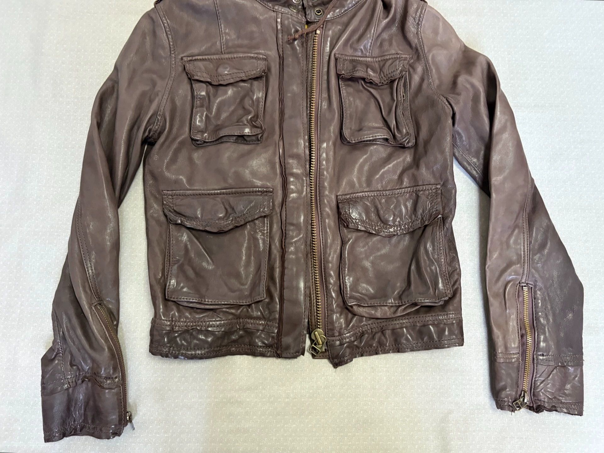 Other Luva+Tram Vintage Leather Jacket Workwear Pockets Slim Short Size US M / EU 48-50 / 2 - 4 Thumbnail