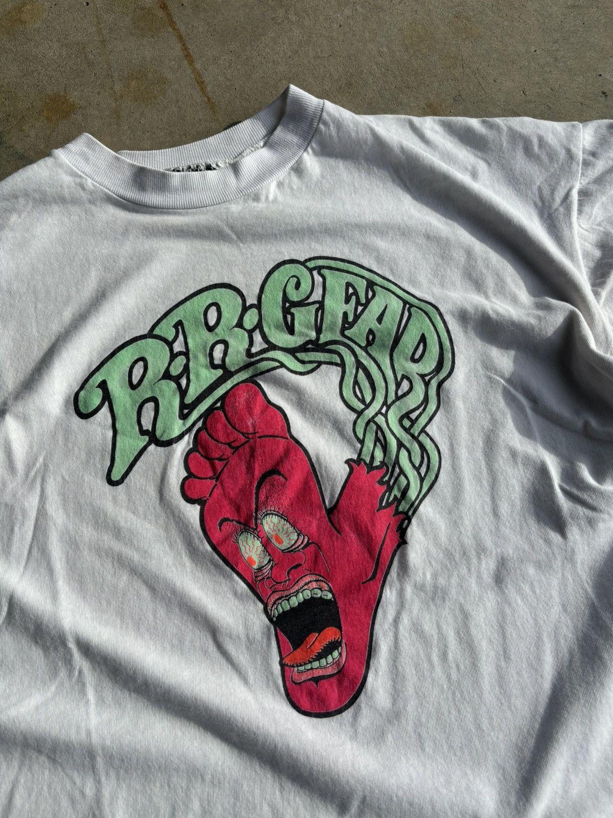 4GSELLER × Other × Vintage Crazy 90s RR Gear Neon Biker Gear Faded Foot White Tee Size US XL / EU 56 / 4 - 3 Thumbnail