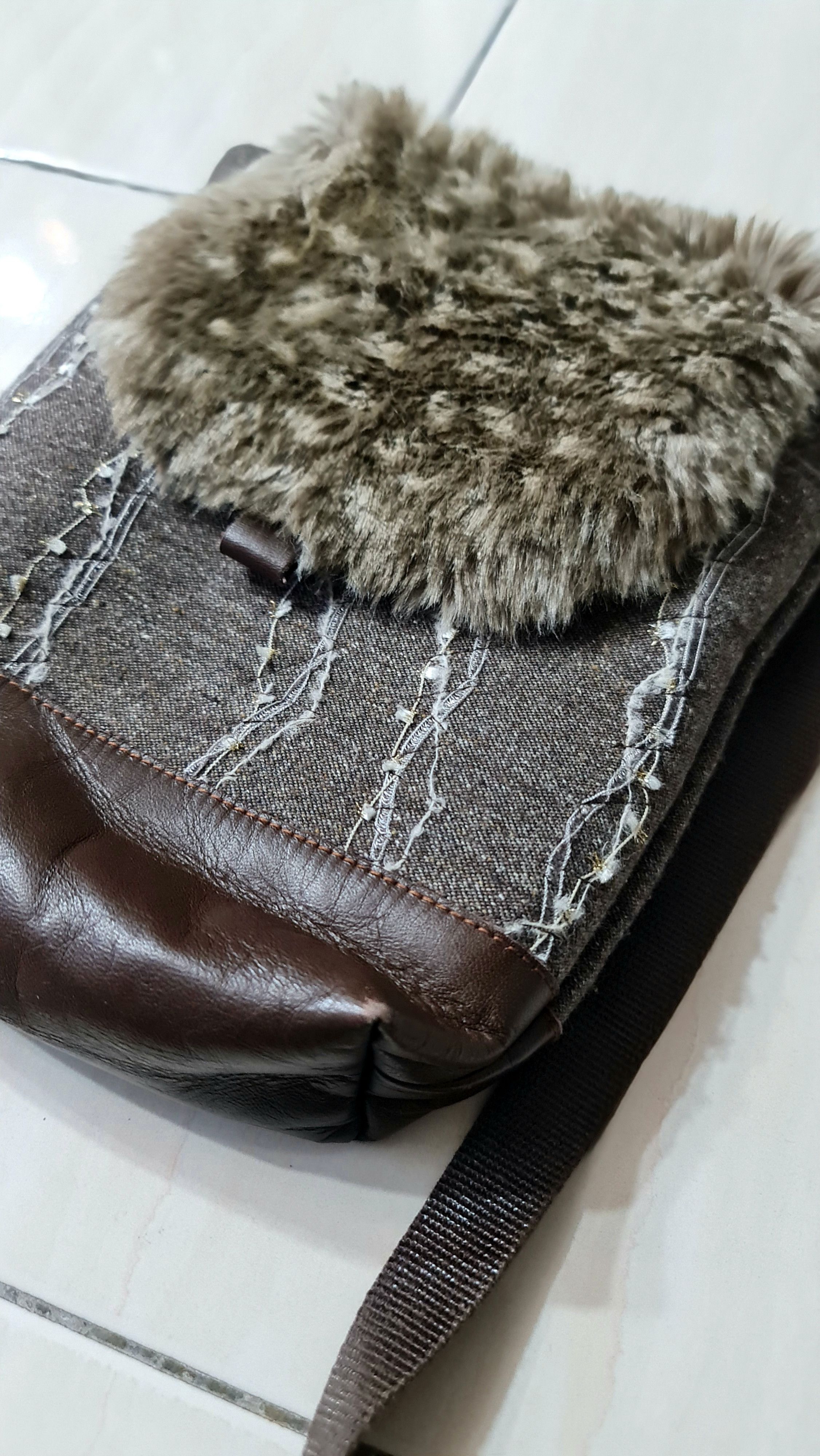 Leather Rare Fur Slim Bag Maps Size ONE SIZE - 4 Thumbnail