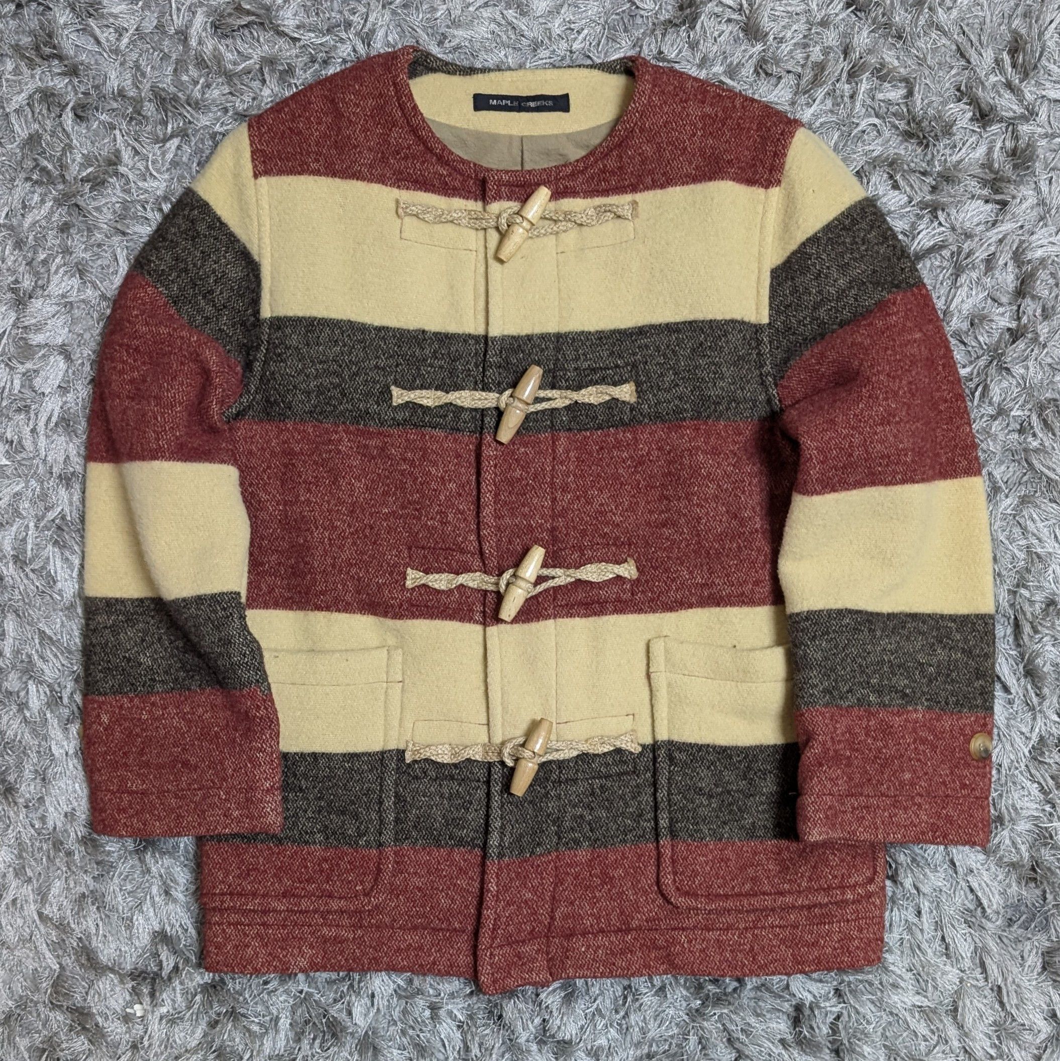 Japanese Brand Vintage Maple Creeks Japan Striped Jacket Wool Duffle Coat Size M / US 6-8 / IT 42-44 - 1 Thumbnail