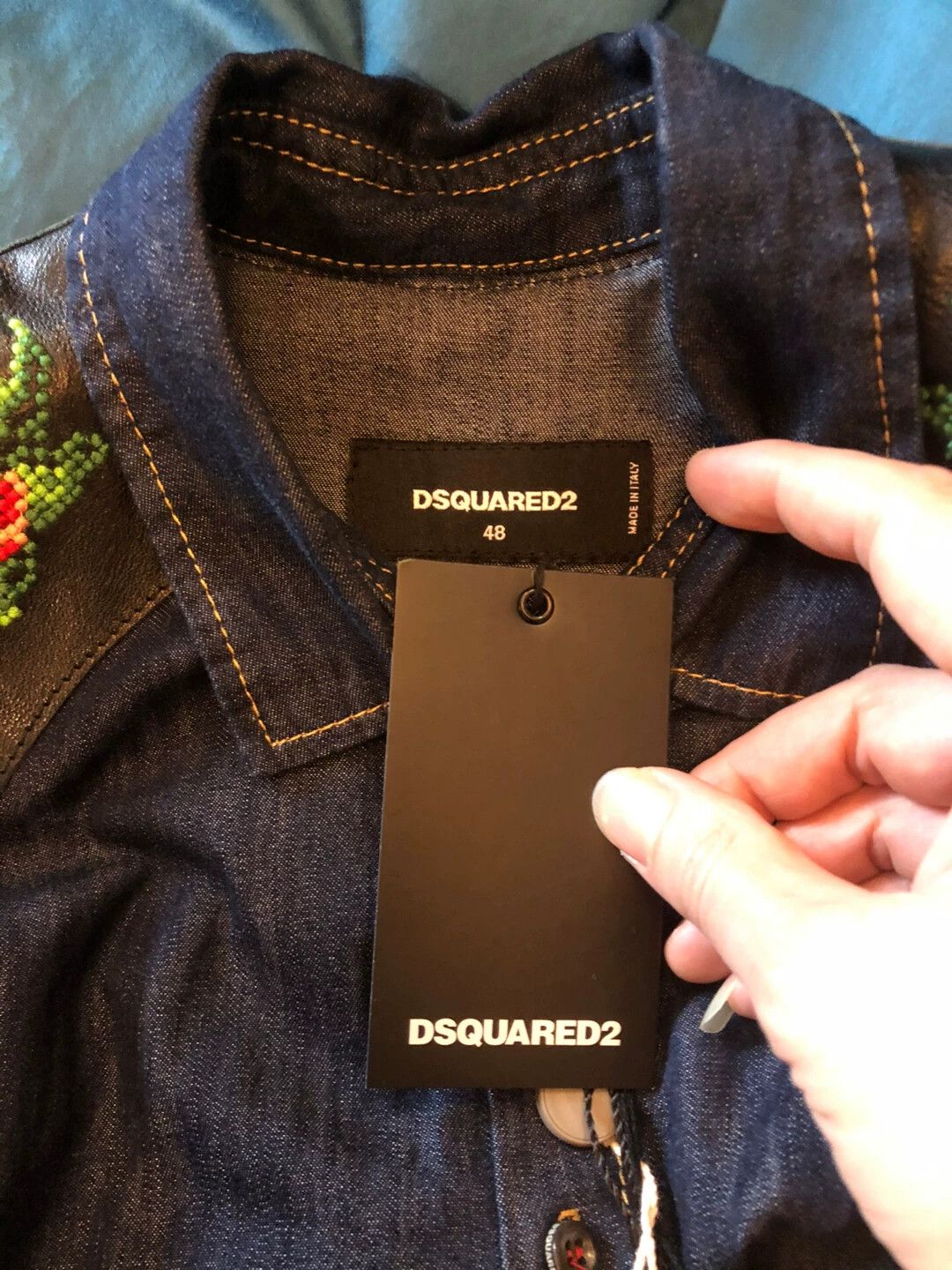 Dsquared2 Dsquared2 Embroidered Leather-Paneled Denim Shirt 48 Size US M / EU 48-50 / 2 - 9 Thumbnail