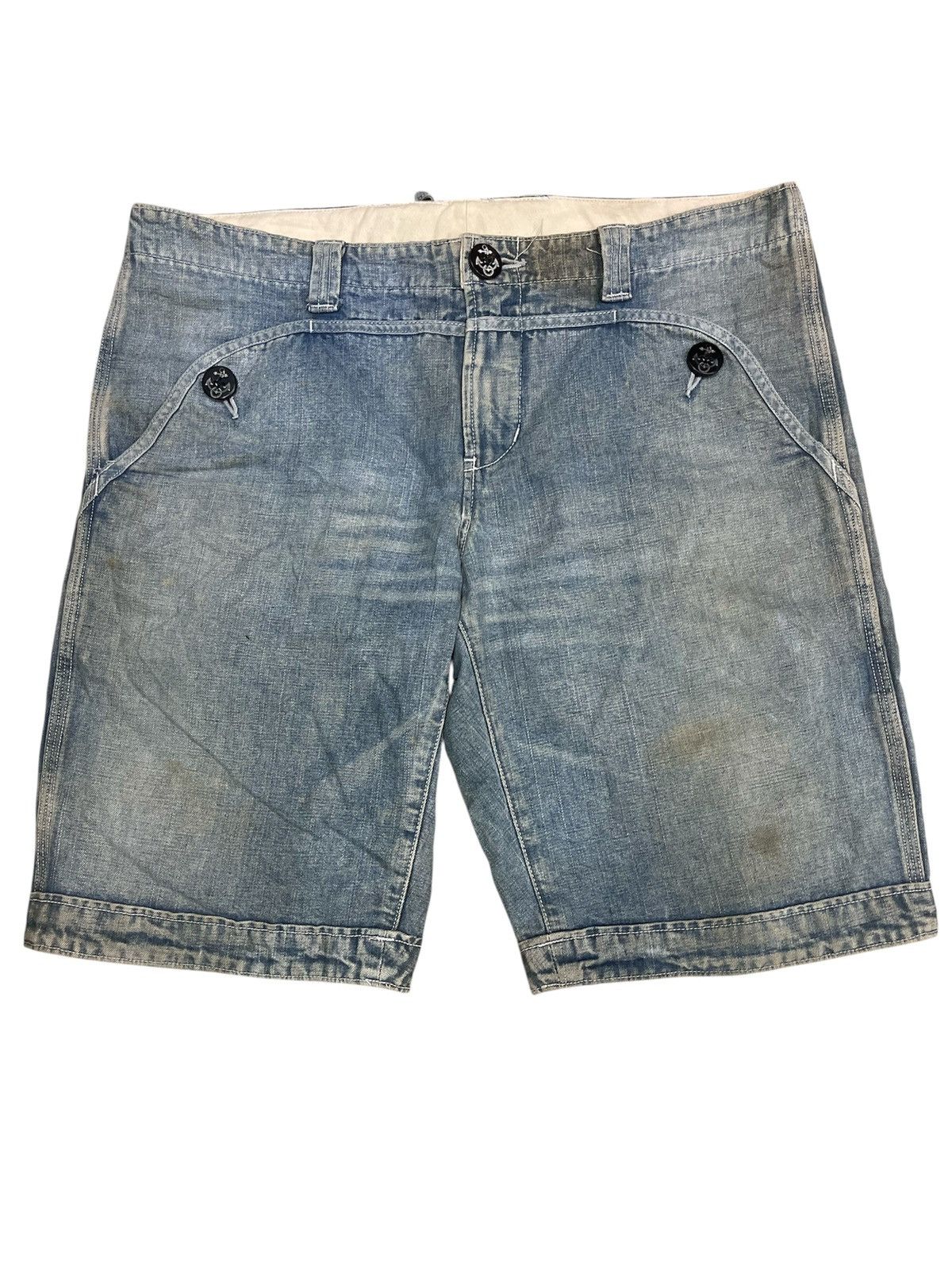Blue Blue Japan BLUE BLUE JAPAN Lace-Up Back Anchor Button Indigo Shorts Size US 31 - 2 Thumbnail