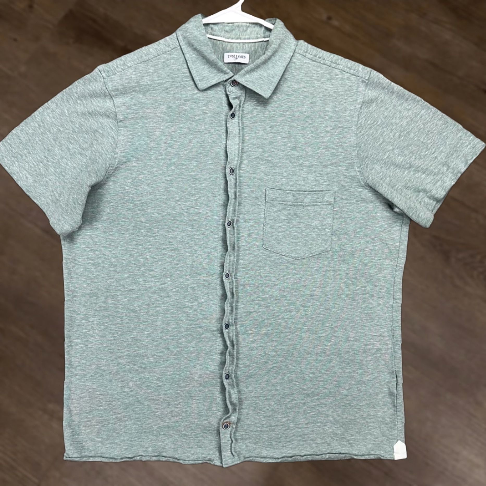 Vintage VINTAGE? No. Tom James Linen Blend Button Up Shirt Adult XL Light Green Short Sleeve Mens Size US XL / EU 56 / 4 - 1 Thumbnail