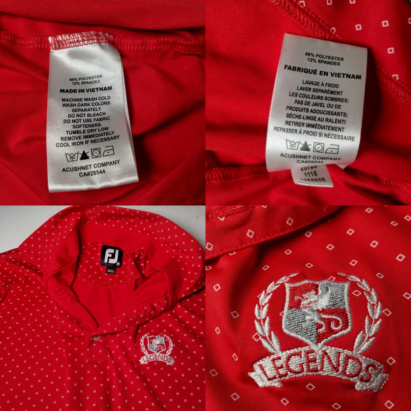 Footjoy FootJoy Polo Shirt Men M Red Golf Club Logo Geometric Short Sleeve Button Collar Regular Fit Size US M / EU 48-50 / 2 - 8 Thumbnail