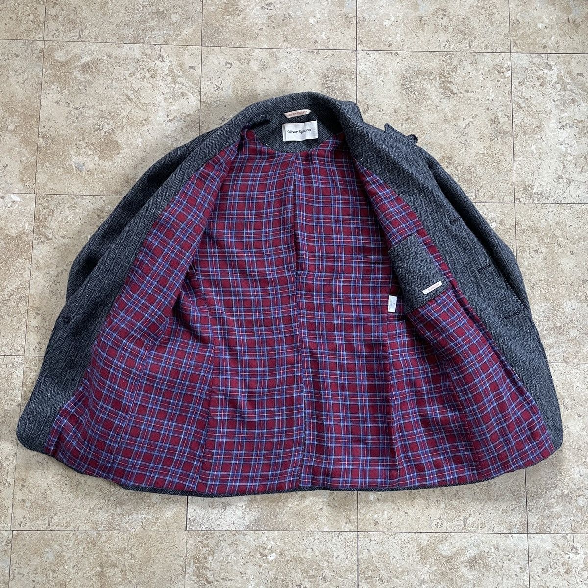 Oliver Spencer Oliver Spencer tweed wool sport coat with red plaid lining Size 38R - 3 Thumbnail