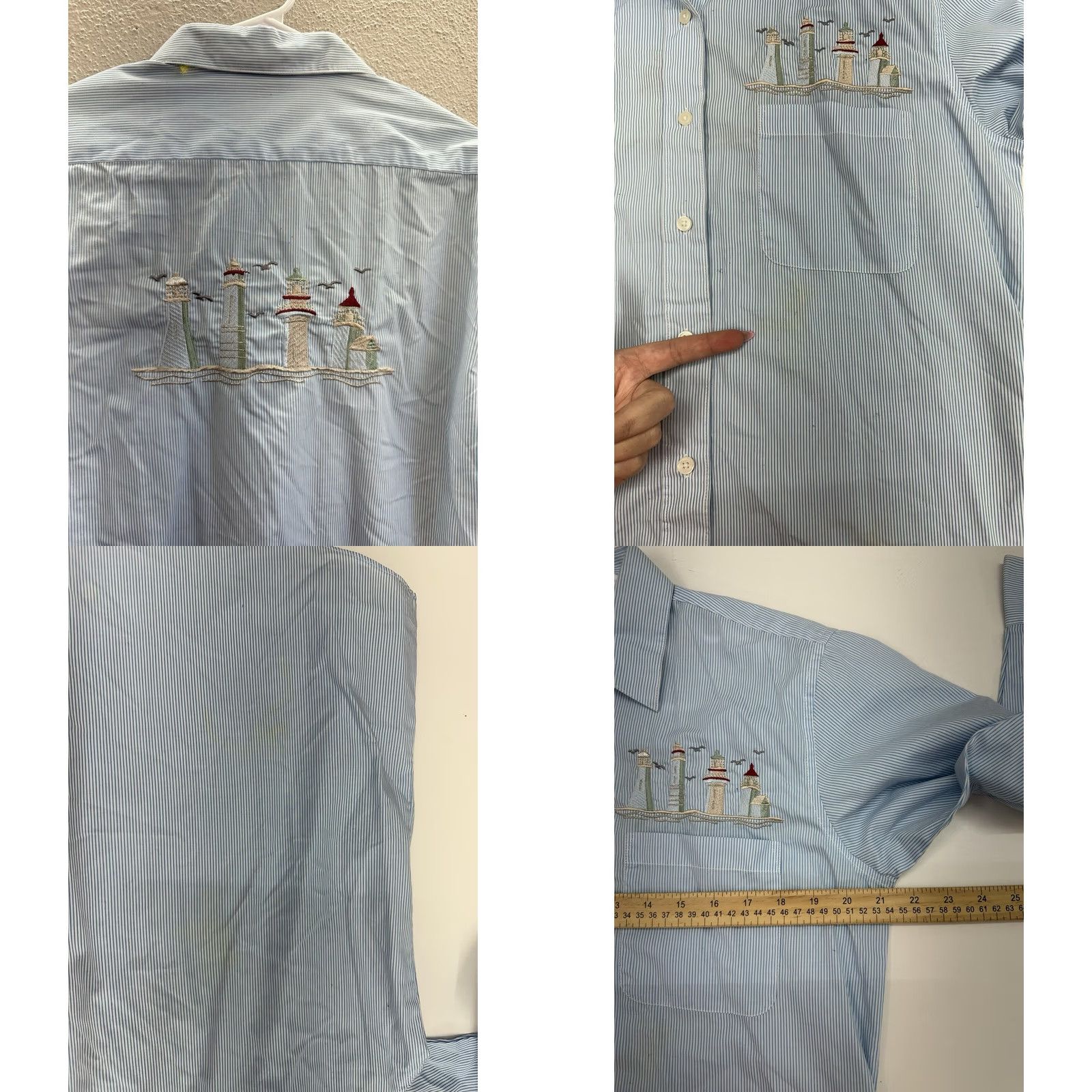 Vintage Las Olas Womens Shirt Size Small Striped Long Sleeve Button Up Beach Theme Size S / US 4 / IT 40 - 8 Thumbnail