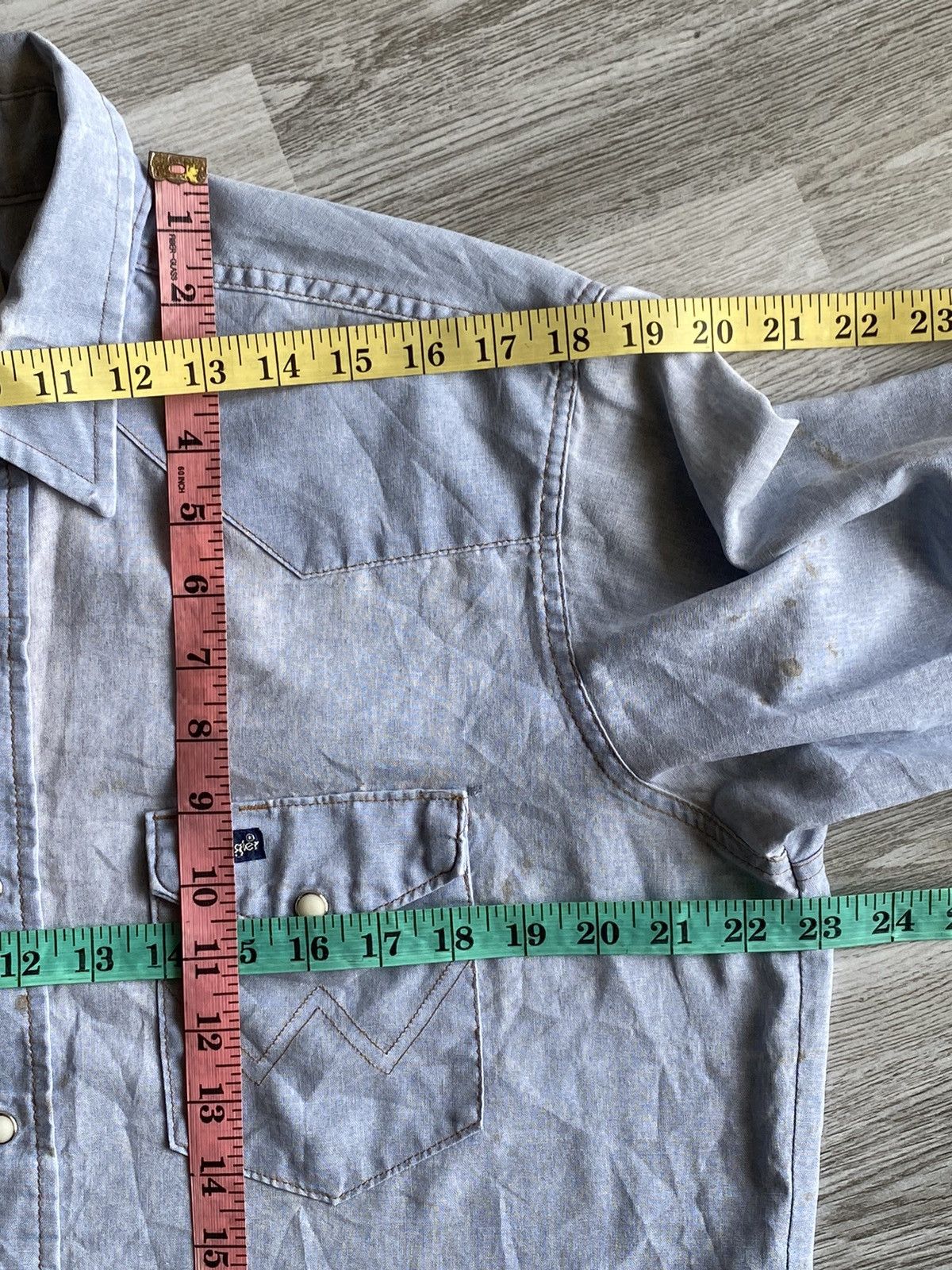 Vintage × Wrangler Vintage Wrangler Denim Shirt Snap Button Size US L / EU 52-54 / 3 - 23 Thumbnail