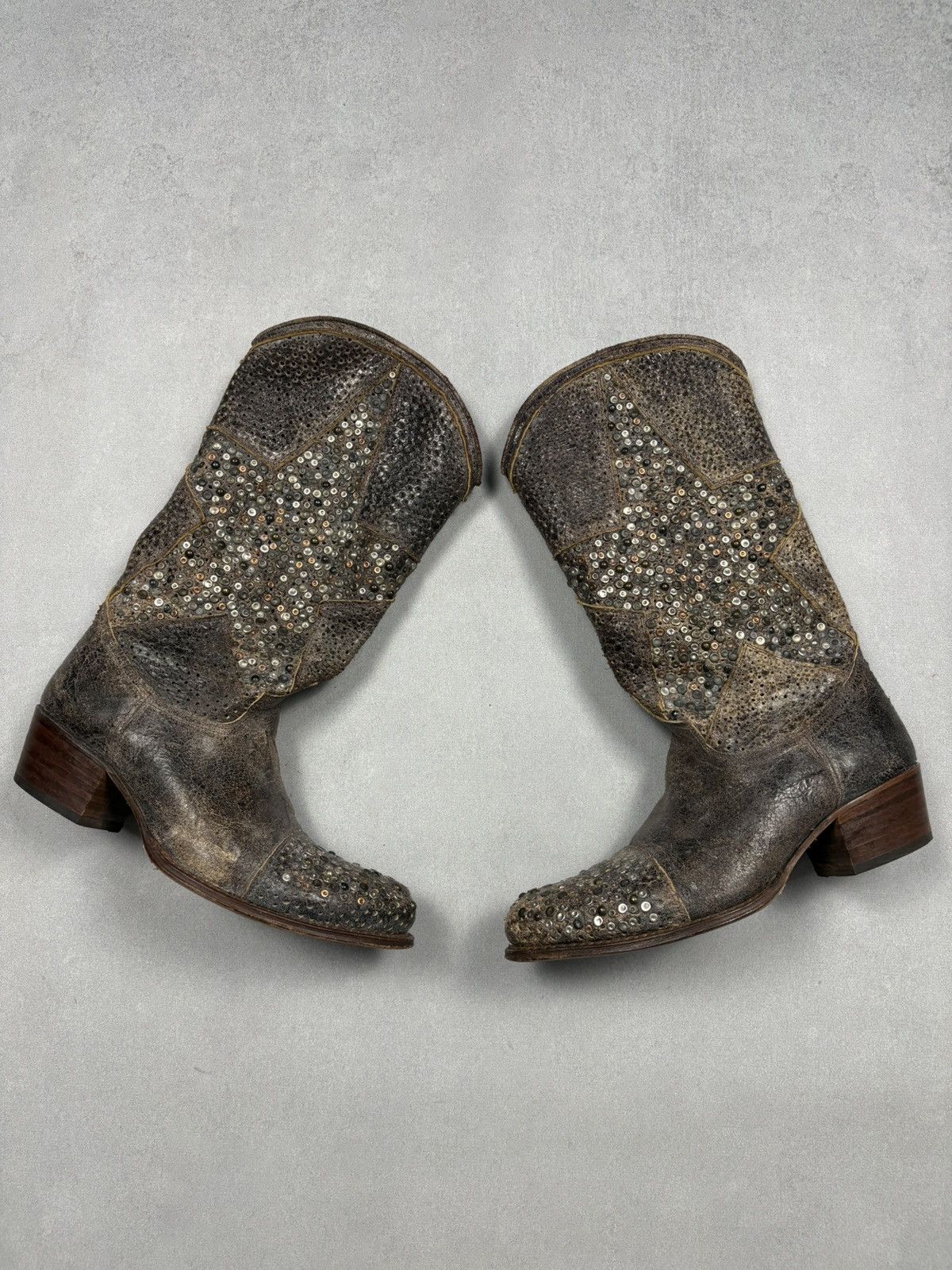 Frye Vintage Frye Studded Leather Cowboy Ankle Boots Rhinestones Size US 9 / IT 39 - 1 Thumbnail