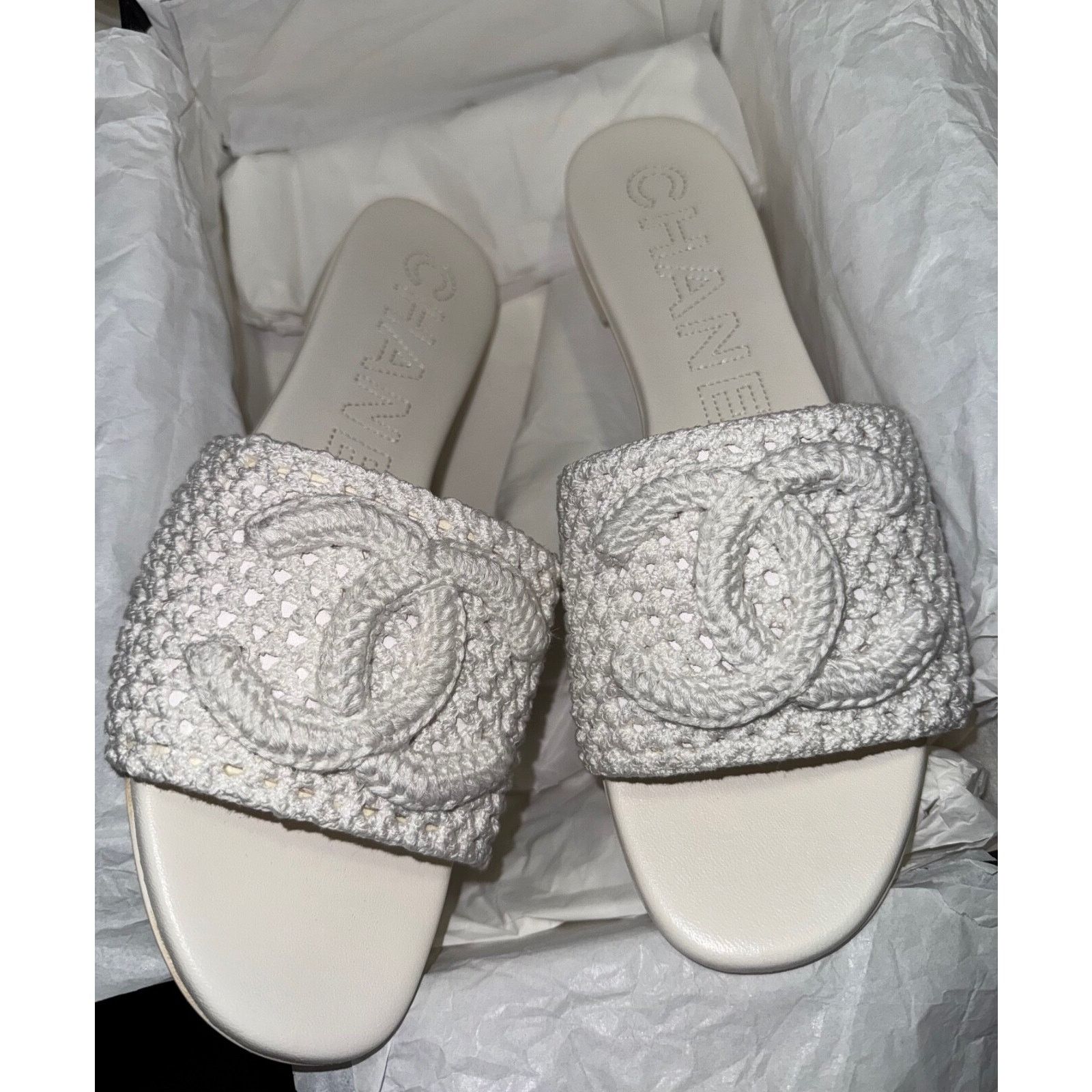 Chanel Chanel 24M White Crochet Knit Coco Beach CC Logo Mule Size US 11 / IT 41 - 3 Thumbnail