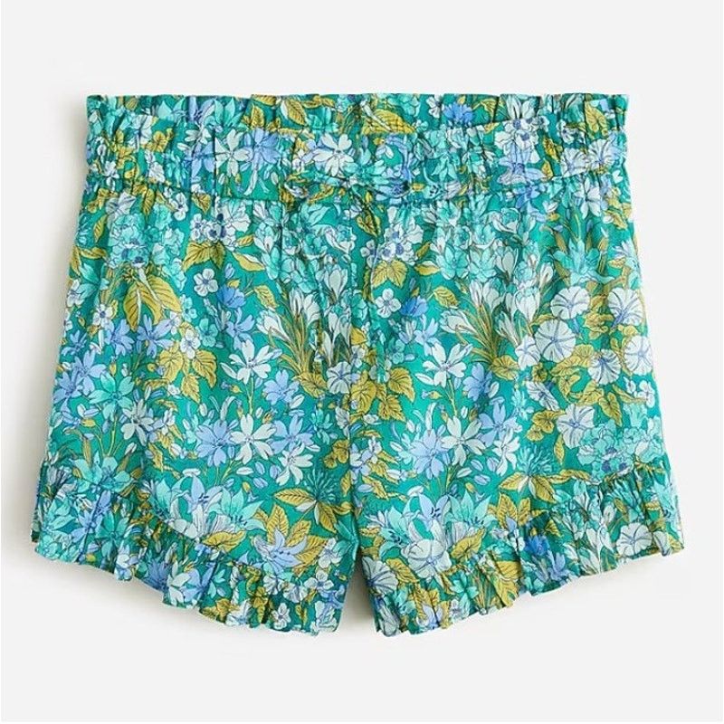 J.Crew J. Crew Cotton Green Floral Voile Ruffle Beach Shorts XS Size 26" / US 2 / IT 38 - 1 Thumbnail