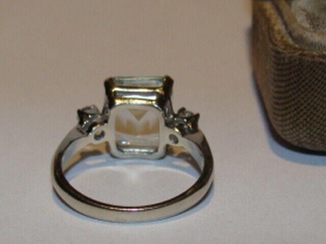 Designer 14kt white Gold Ring with an Emerald Cut Aquamarine&Diamonds Size ONE SIZE - 3 Thumbnail