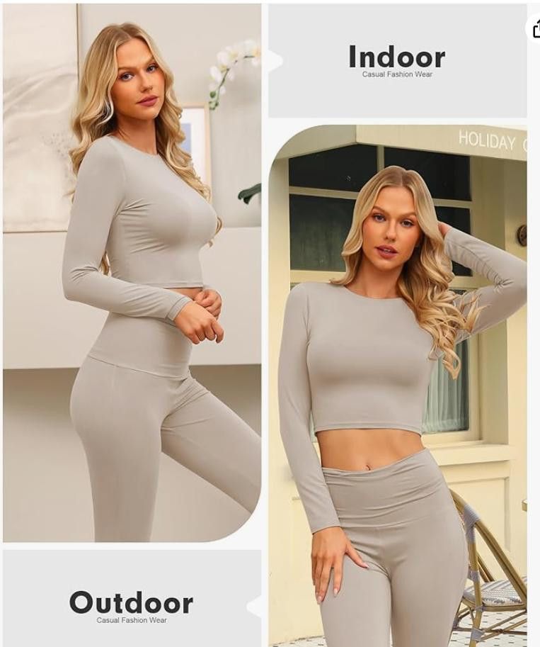 NBDN Nobrandedon Lounge Set Fold-Over Flare Pants,Long Sleeve Cropped LARGE Size ONE SIZE - 4 Thumbnail