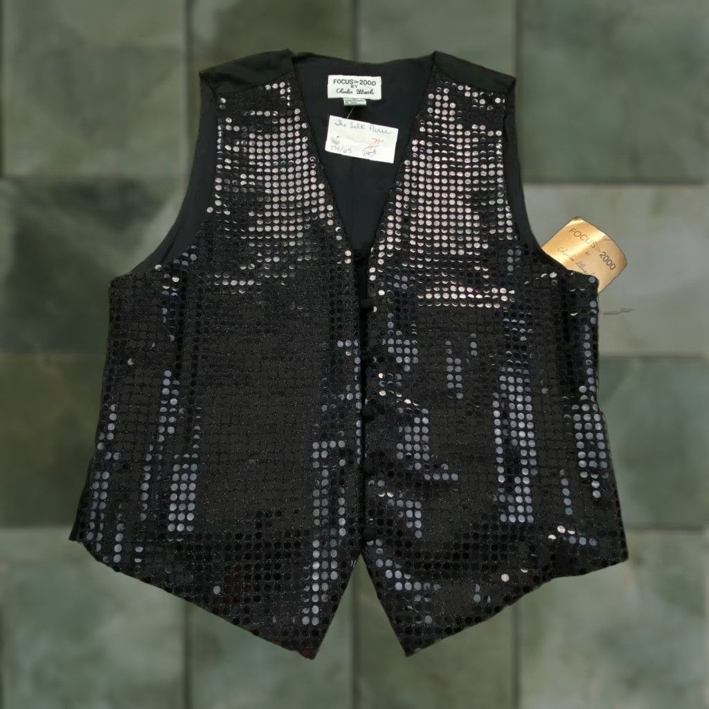 Vintage Focus 2000 by Charles Gluech Womens Vest 12 Black Sequined Embellished New Size XL / US 12-14 / IT 48-50 - 1 Thumbnail