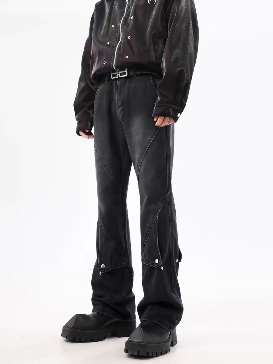 High street vibe button deconstructed straight jeans