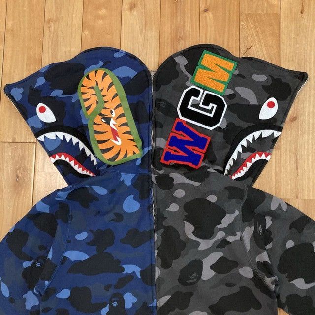Bape BAPE Black camo × Blue camo Separate Shark Full Zip Hoodie Size US M / EU 48-50 / 2 - 2 Thumbnail