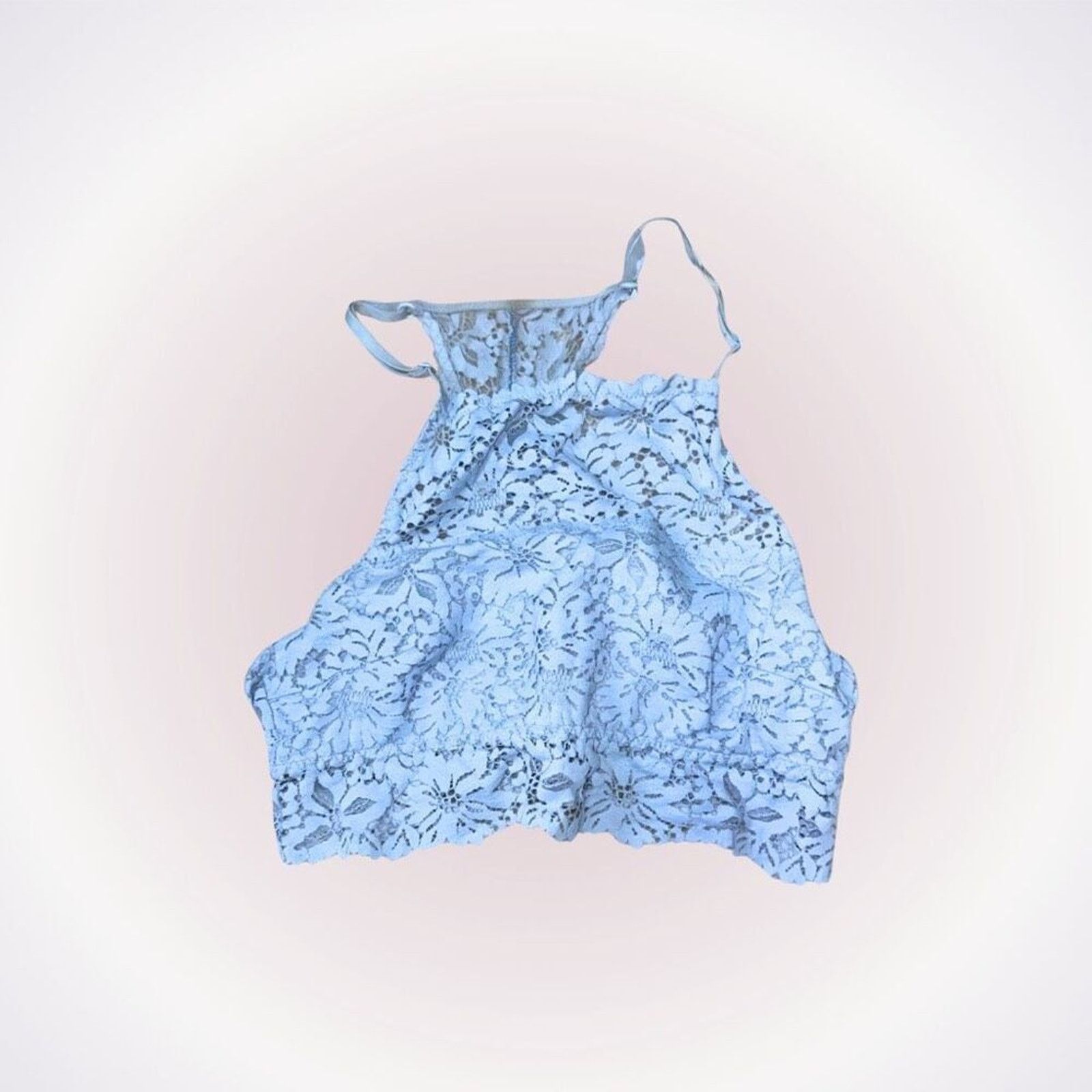 Other Aerie Light Blue Lace High Neck Racerback Bralette | Sz M Size ONE SIZE - 1 Thumbnail