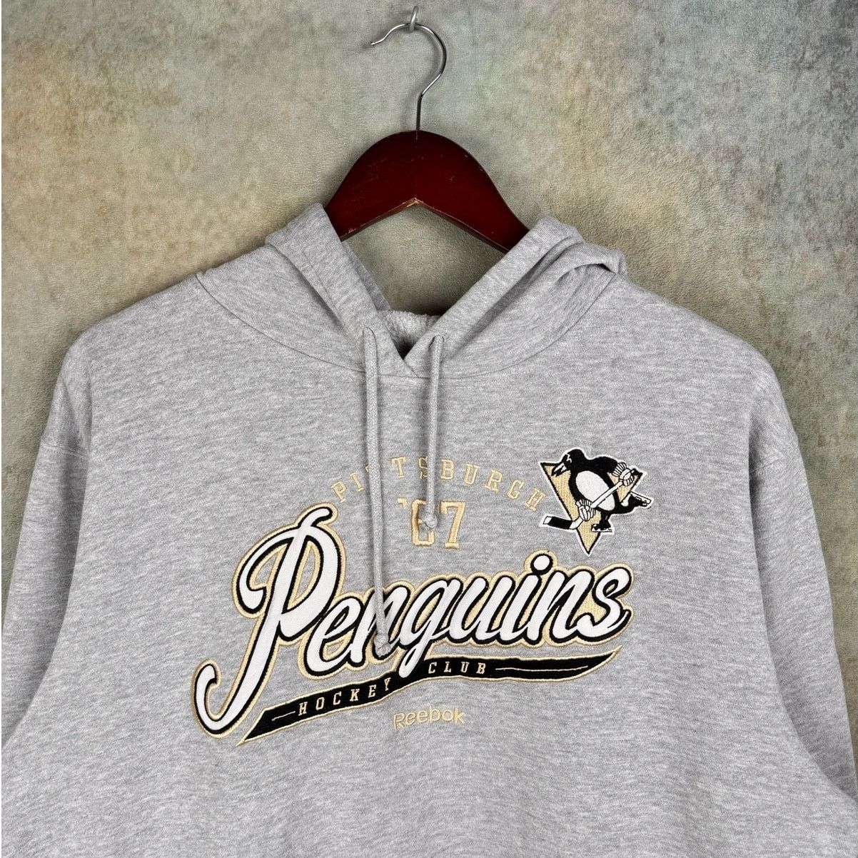 NHL × Reebok × Vintage VTG Y2K Pittsburgh Penguins Hoodie Sweatshirt L Gray NHL Size US L / EU 52-54 / 3 - 4 Thumbnail