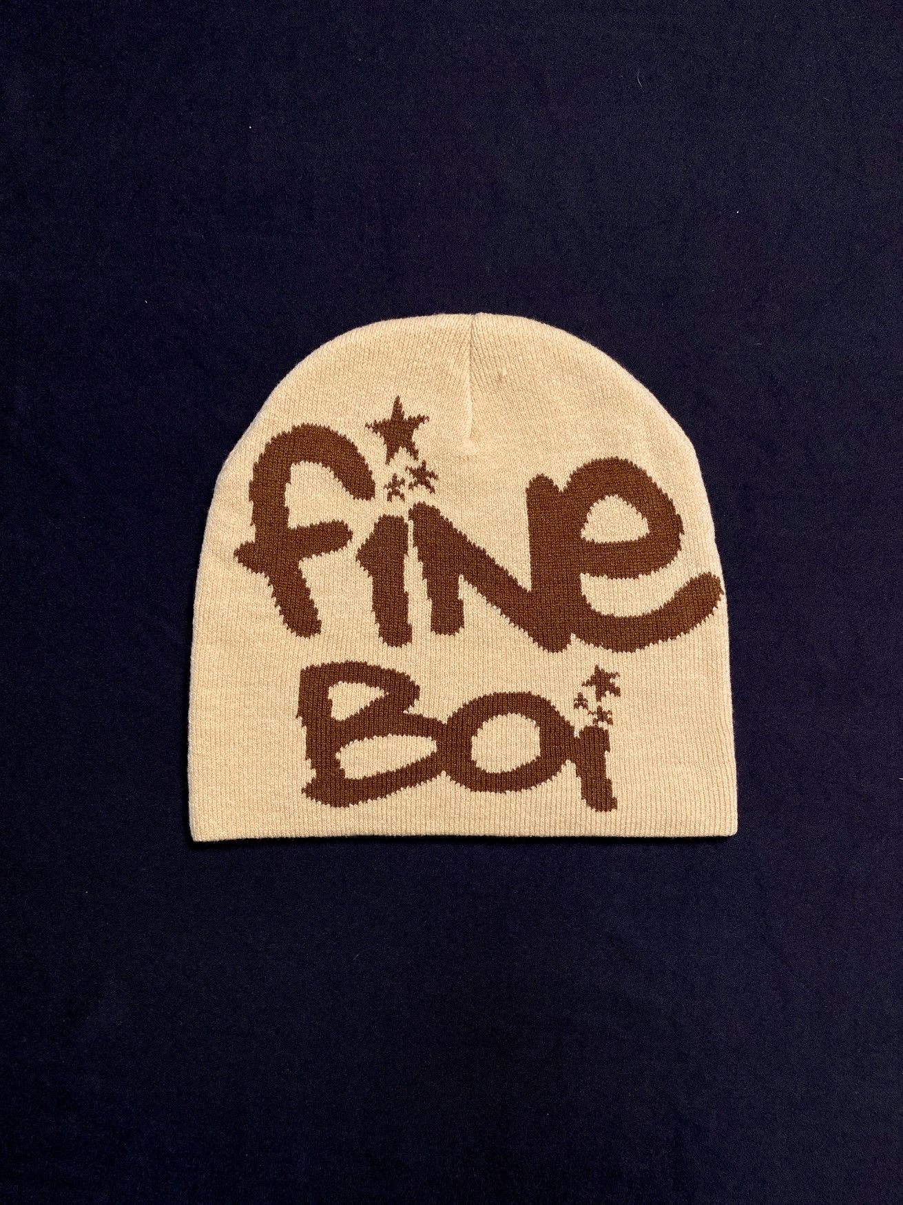 Japanese Brand Deadstock Fine Boy Graphic No Cuff Knit Brown Beanie OS Size ONE SIZE - 1 Thumbnail