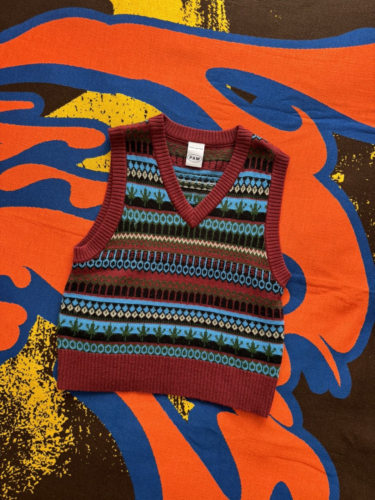 Image of Perks And Mini ‘Fair Isle’ Knitted Vest in Red, Men's (Size XL)