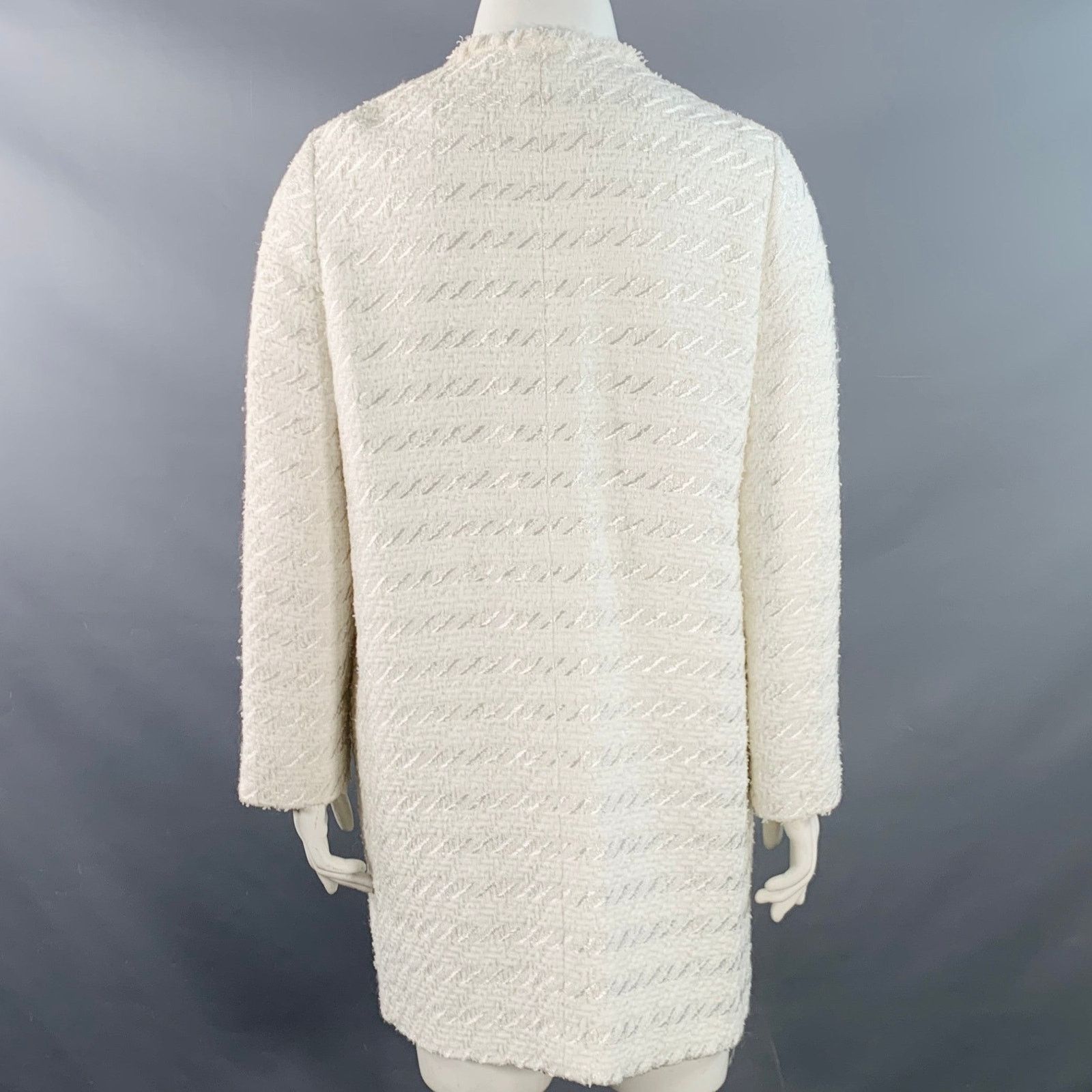 Other White Cotton Blend Tweed Collarless Hook Eye Coat Size XL / US 12-14 / IT 48-50 - 4 Thumbnail