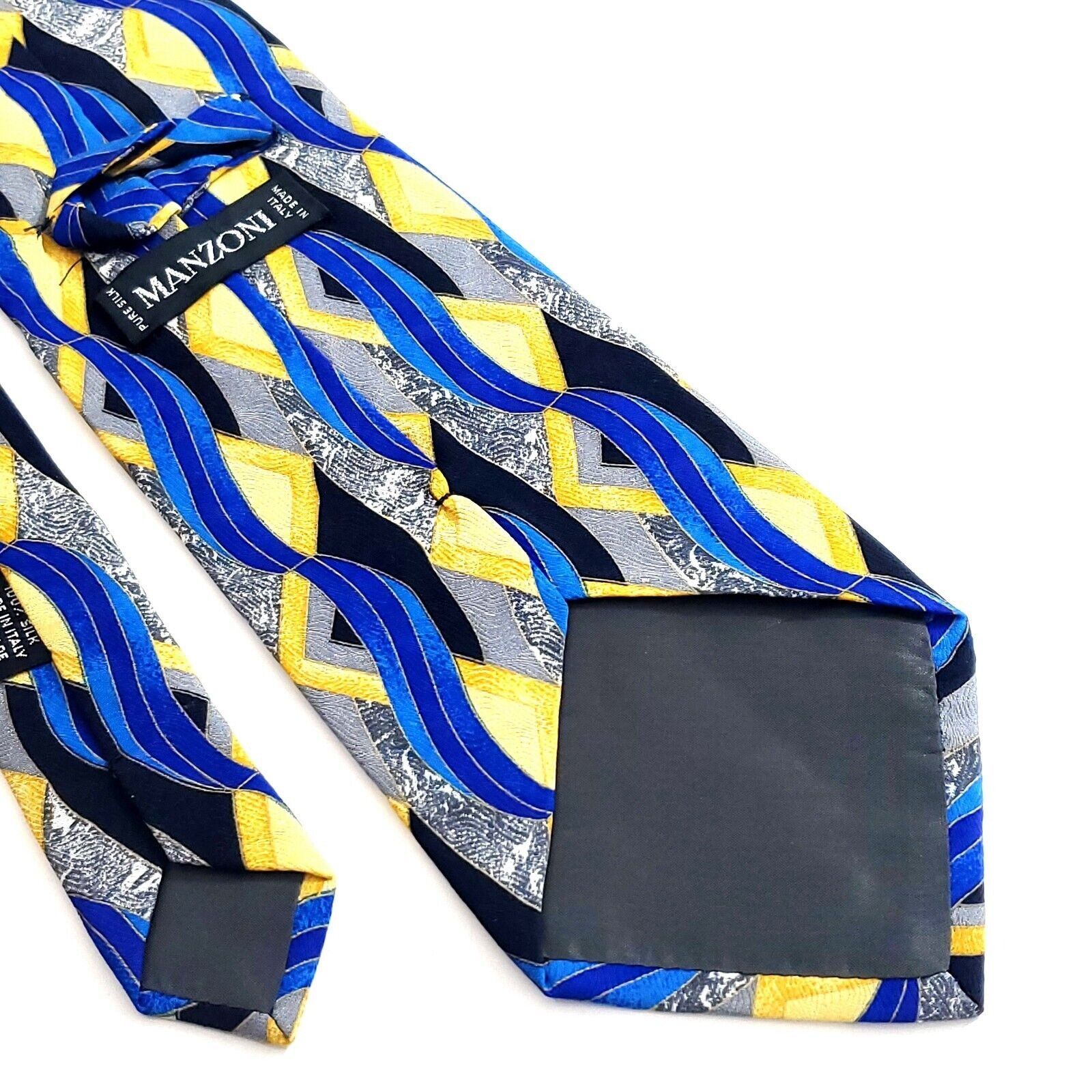 Designer Manzoni Italy Blue Yellow Gray Black Abstract Jacquard Print Size ONE SIZE - 5 Thumbnail