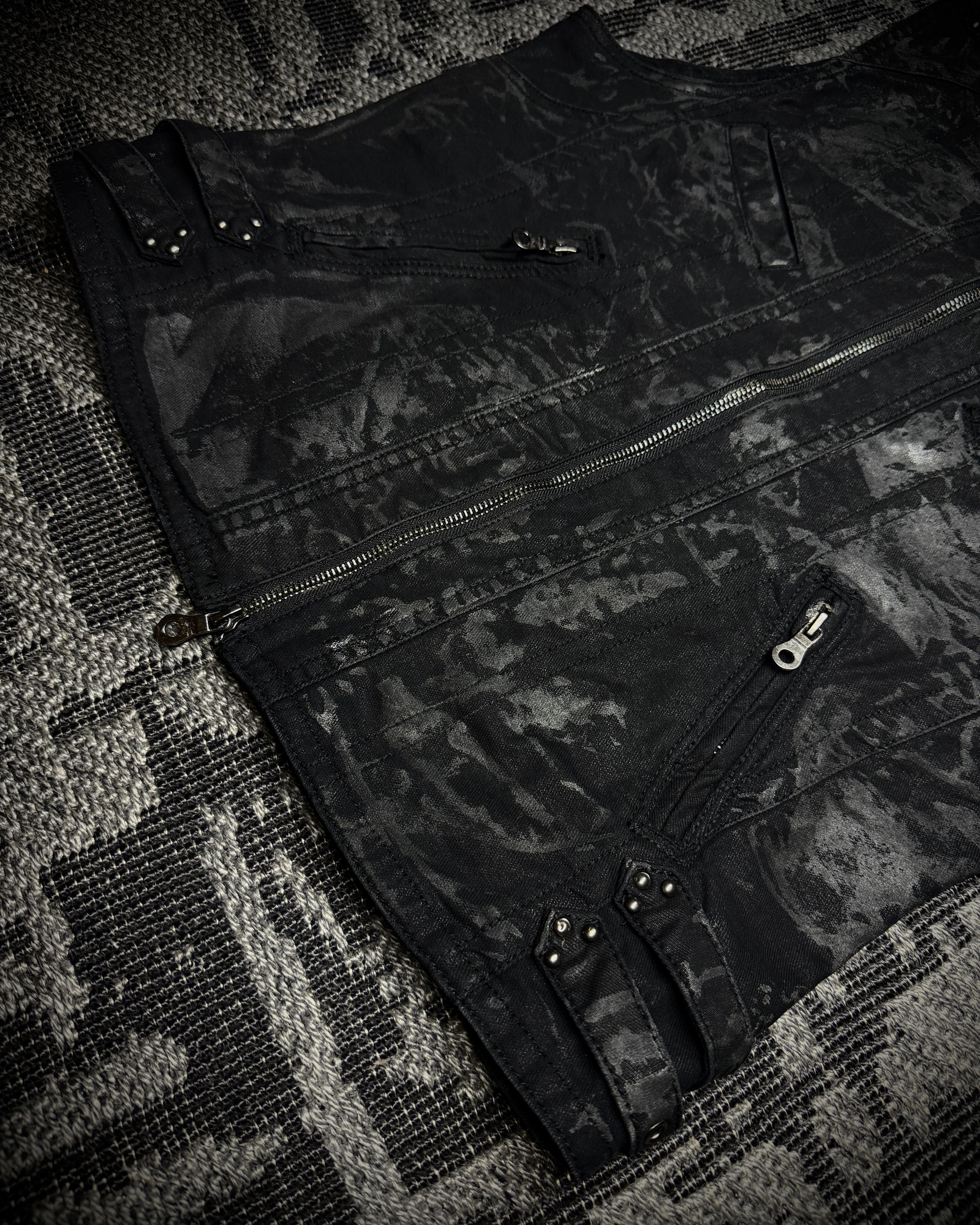 Japanese Brand Midas Coated Splatter Multi-Zip Biker Vest Size US S / EU 44-46 / 1 - 4 Thumbnail