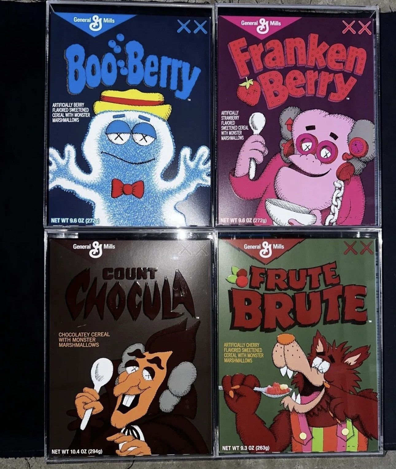 KAWS Monsters Cereal Lot x4 (Acrylic Case)