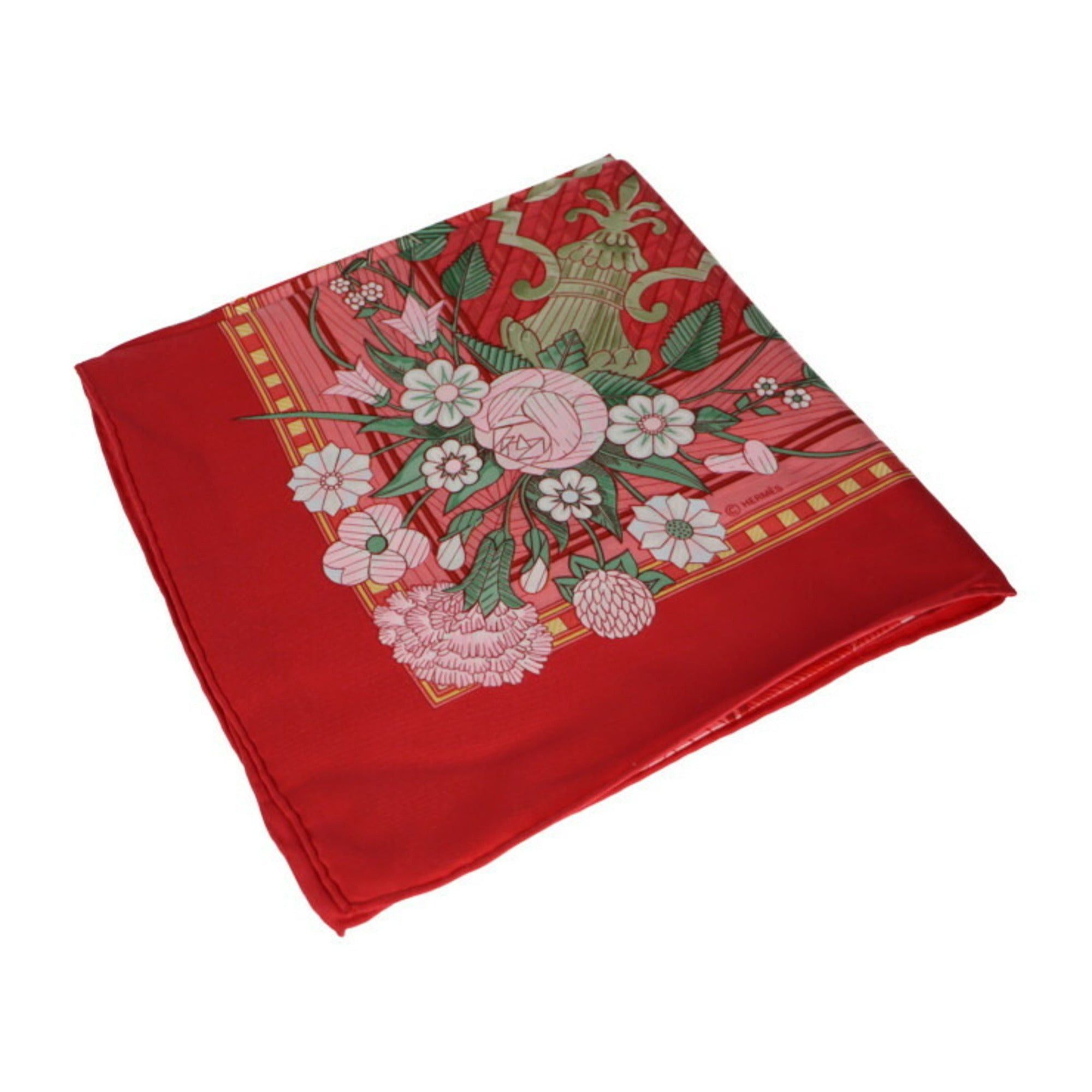 image of Hermes Jeux De Paille Carre 90 Scarf Silk Red Multicolor in Black, Women's