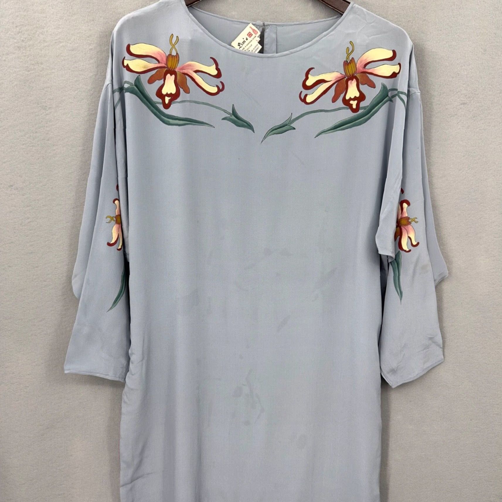 Vintage VINTAGE Lim's Shanghai Silk Dress Women Medium Gray 70s Art Deco Sheath Boho Casual Size M / US 6-8 / IT 42-44 - 4 Thumbnail