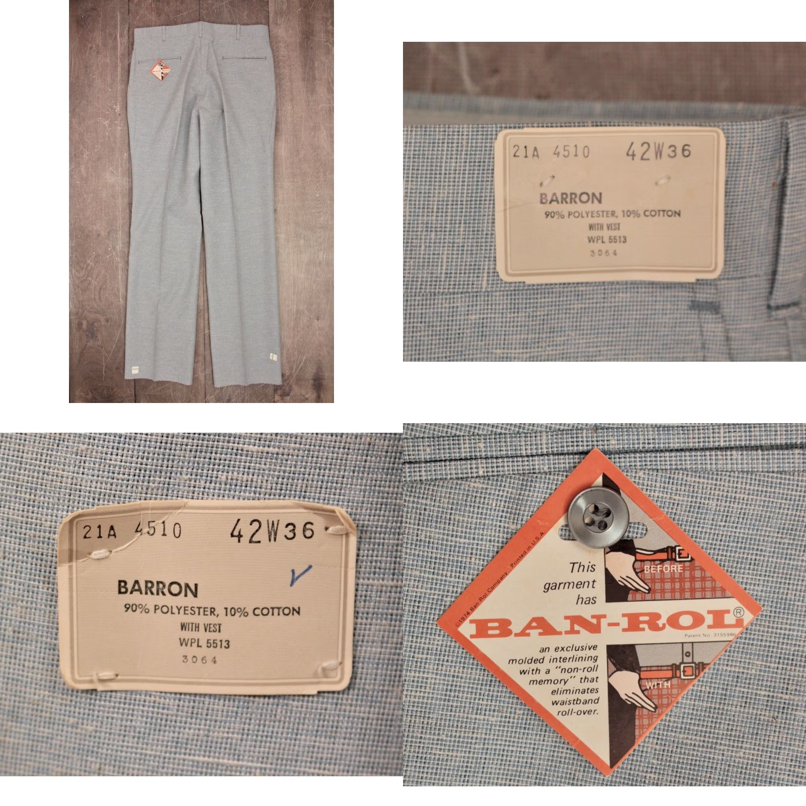 Barrow VINTAGE Men's Barron 70s Leisure Suit Nylon Polyester 2 PC Sz 42 Blue Disco 1970s Mens Size 42R - 8 Thumbnail